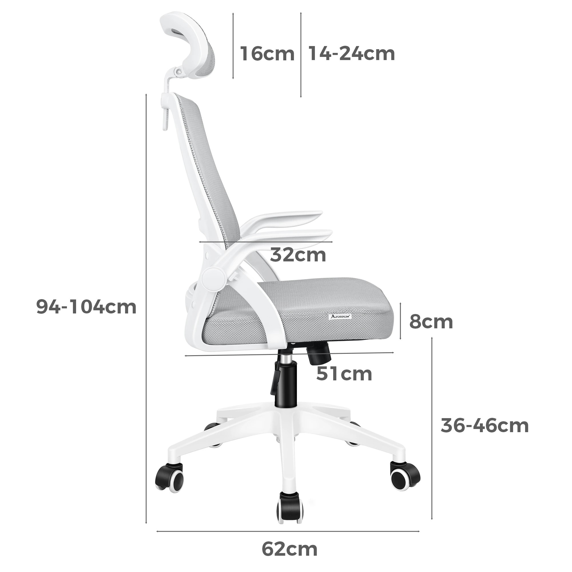 7 Alfordson Mesh Office Chair Executive Seat Tilt Fabric Gaming Racing Computer - White Grey, 7 of 10
