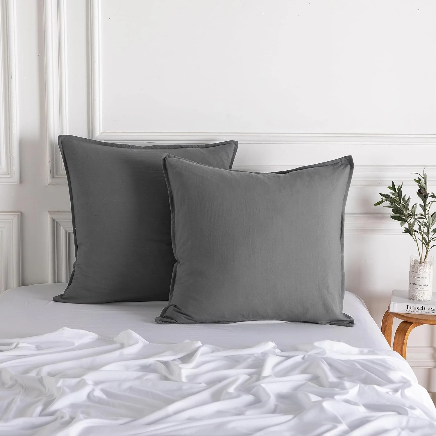 2 CleverPolly 2-Pack Vintage Washed Microfibre European Pillowcases - Grey, 2 of 4