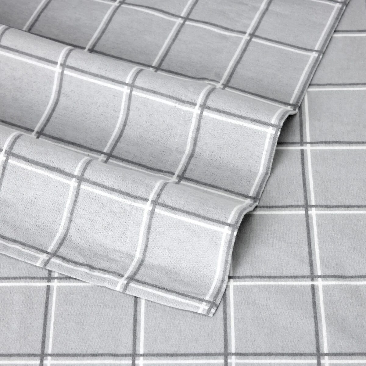 4 Check Flannelette Cotton Sheet Set - Double Bed, Grey, 4 of 7
