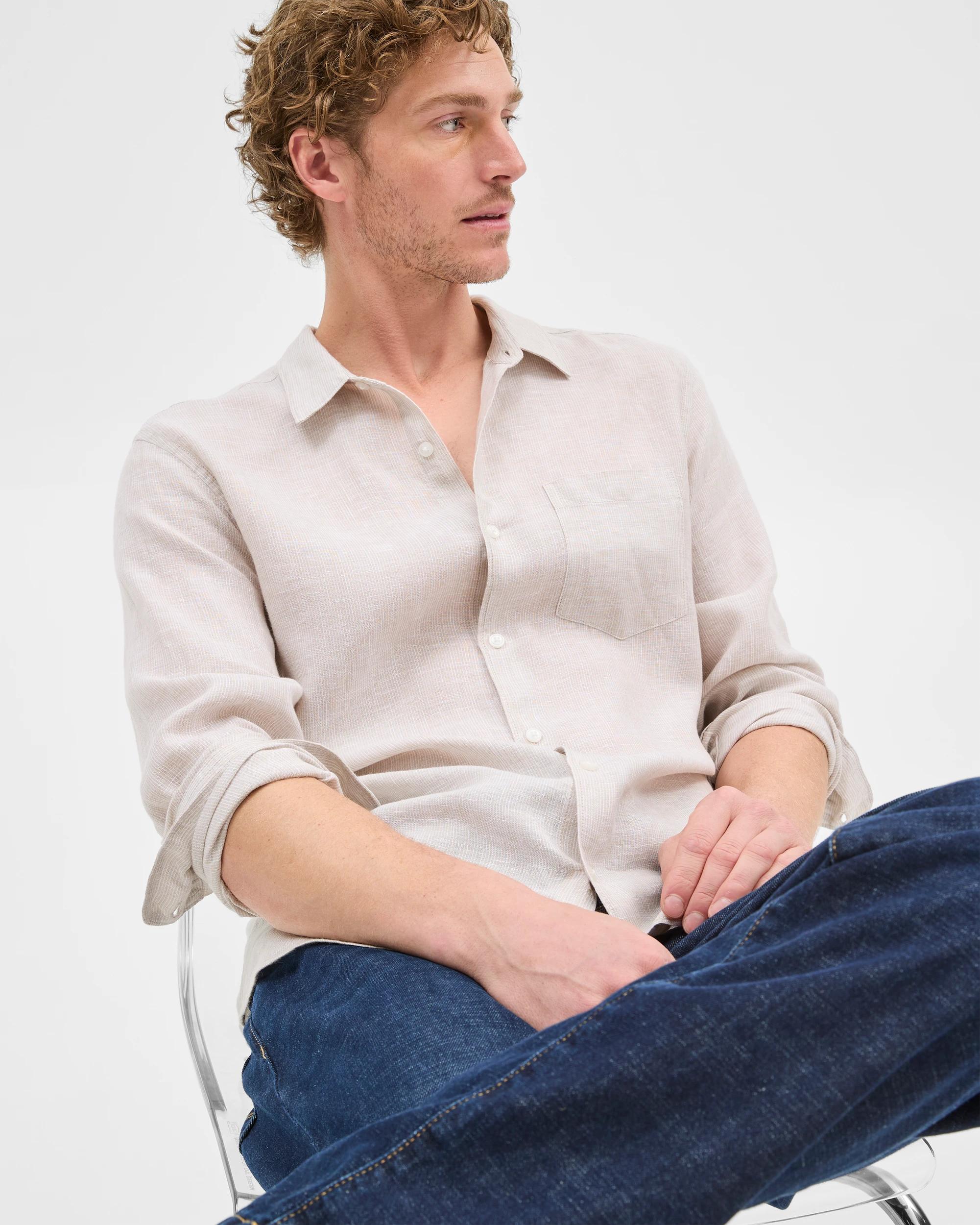 10 Target European Linen Long Sleeve Textured Shirt LIGHT STONE, 10 of 10