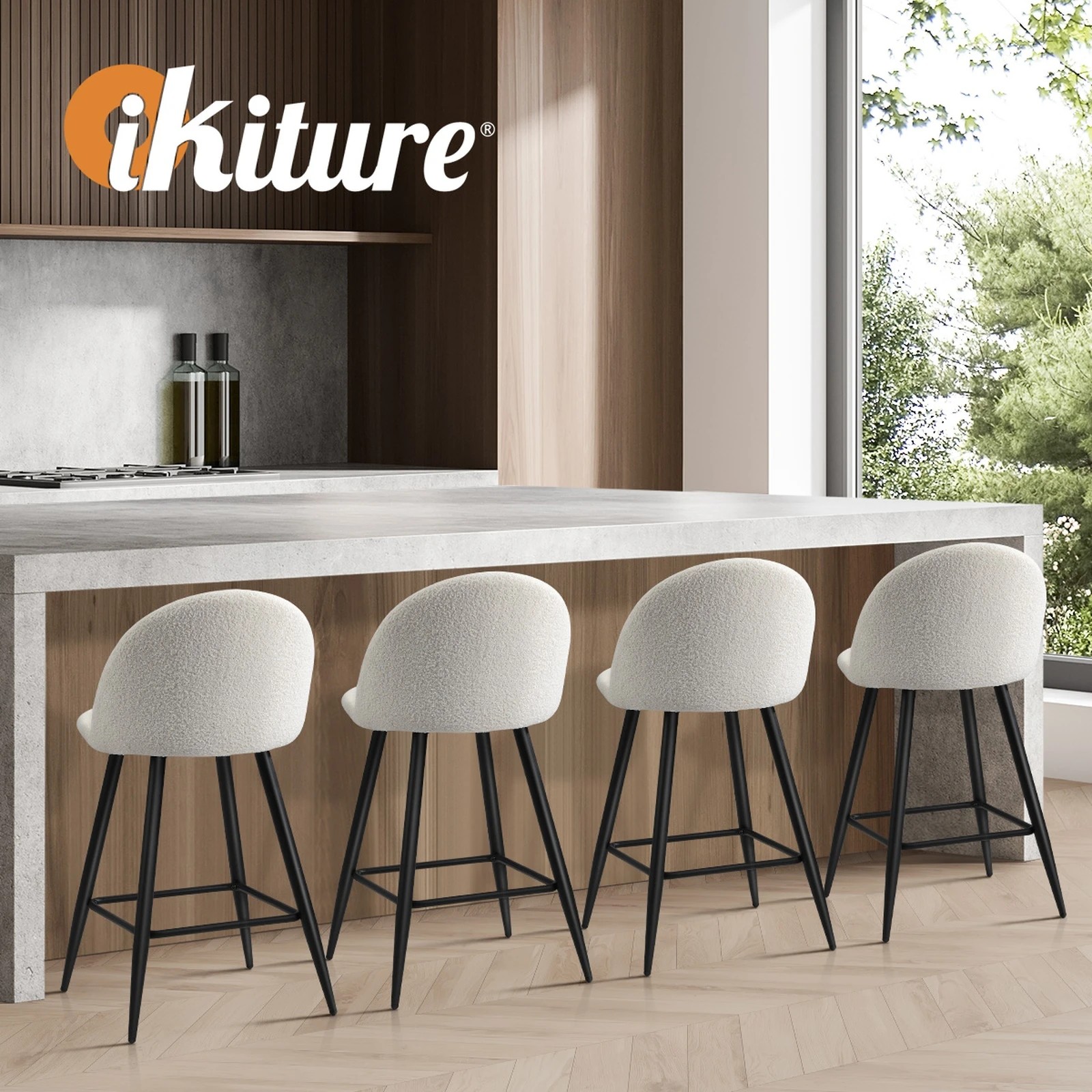 5 Oikiture 4x Bar Stools Kitchen Dining Chairs Counter Stool Boucle Padded
 - White, 5 of 10