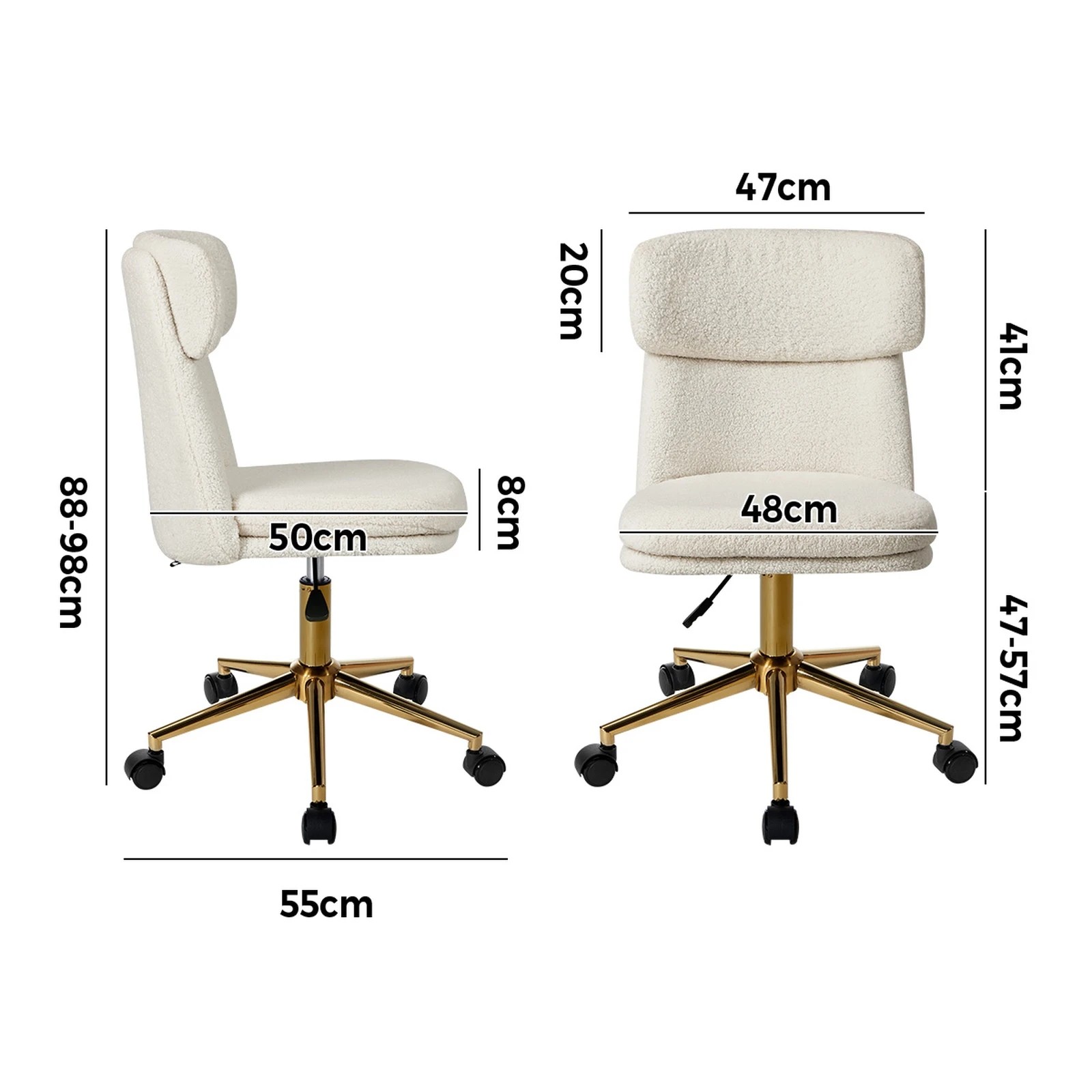 2 Oikiture Armless Office Chair Mid Back Computer Desk Chair Wheels Fabric - White, 2 of 7