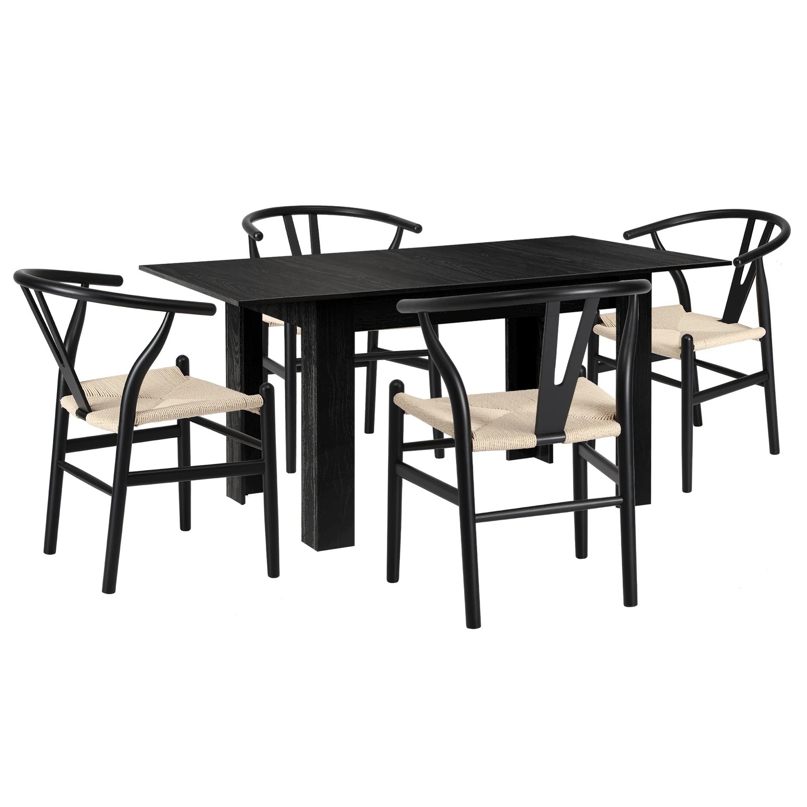 7 Oikiture 160cm Extendable Dining Table with 4x Hans Wegner Dining Chairs - Black, 7 of 9