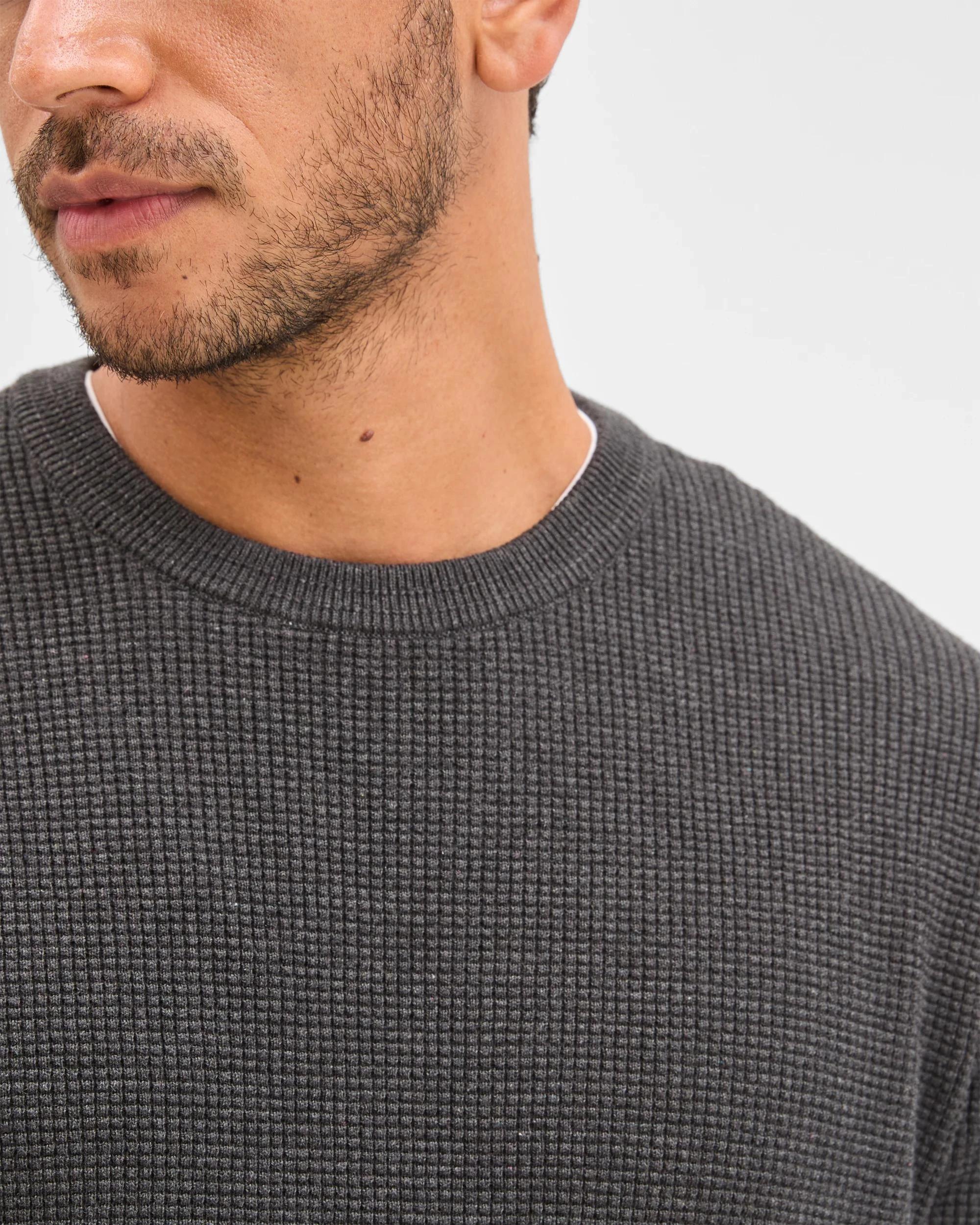 6 Target Man Australian Cotton Lightweight Waffle Knit Crew Neck Jumper BLACK MARLE, 6 of 6