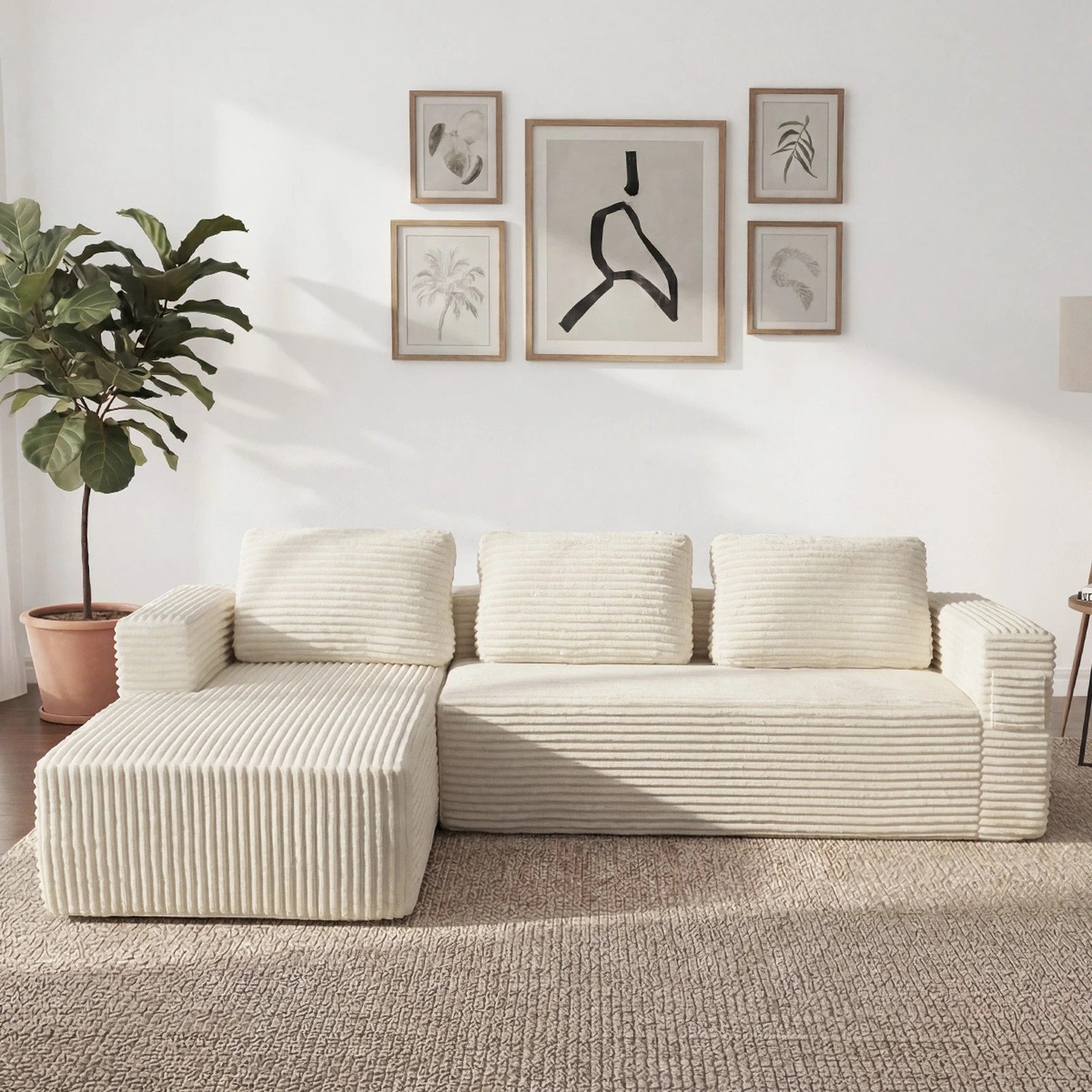 4 Oikiture Modular L Shape Compressed Sofa Couch Chaise Lounge - Beige, 4 of 9