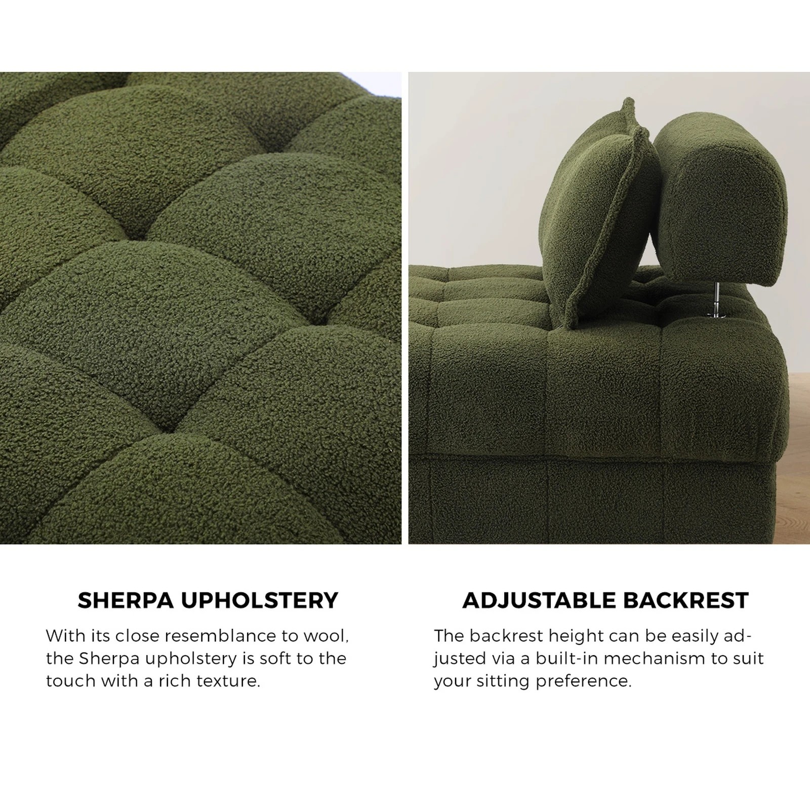 7 Oikiture 2 Seater Boucle Modular Sofa & Ottoman Set Armless Tofu Back
 - Green - Green, 7 of 10