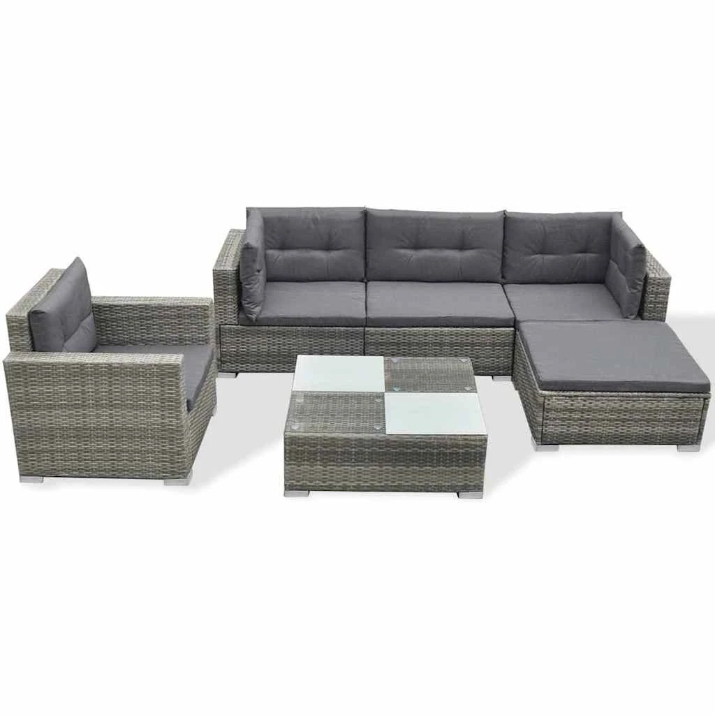 1 vidaXL 6 Piece Garden Lounge Set With Cushions Poly Rattan - Grey, 1 of 8
