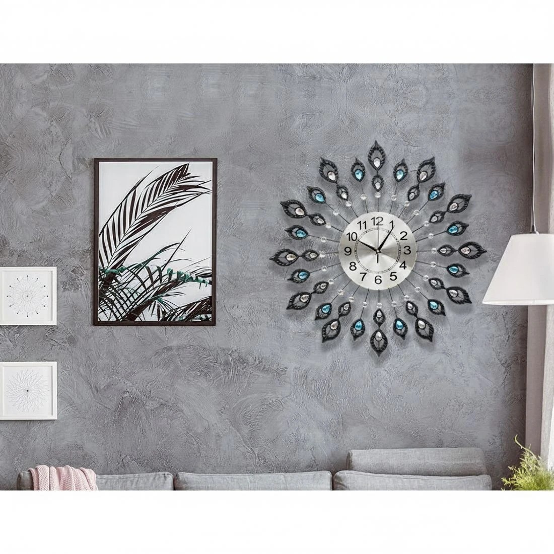 3 Artiss 60cm Wall Clock Large 3D Peacock Crystal - Black, 3 of 6