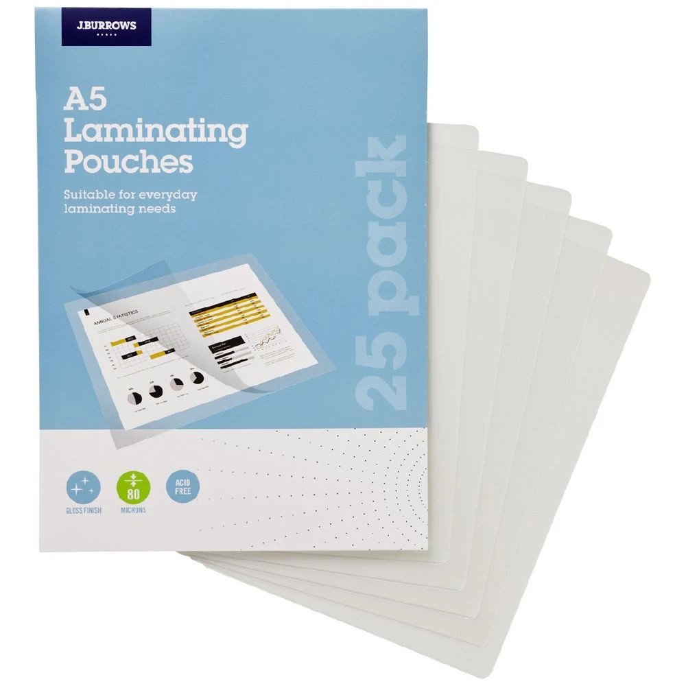 2 J.Burrows A5 Laminating Pouches 80 Micron 25 Pack Gloss, 2 of 3