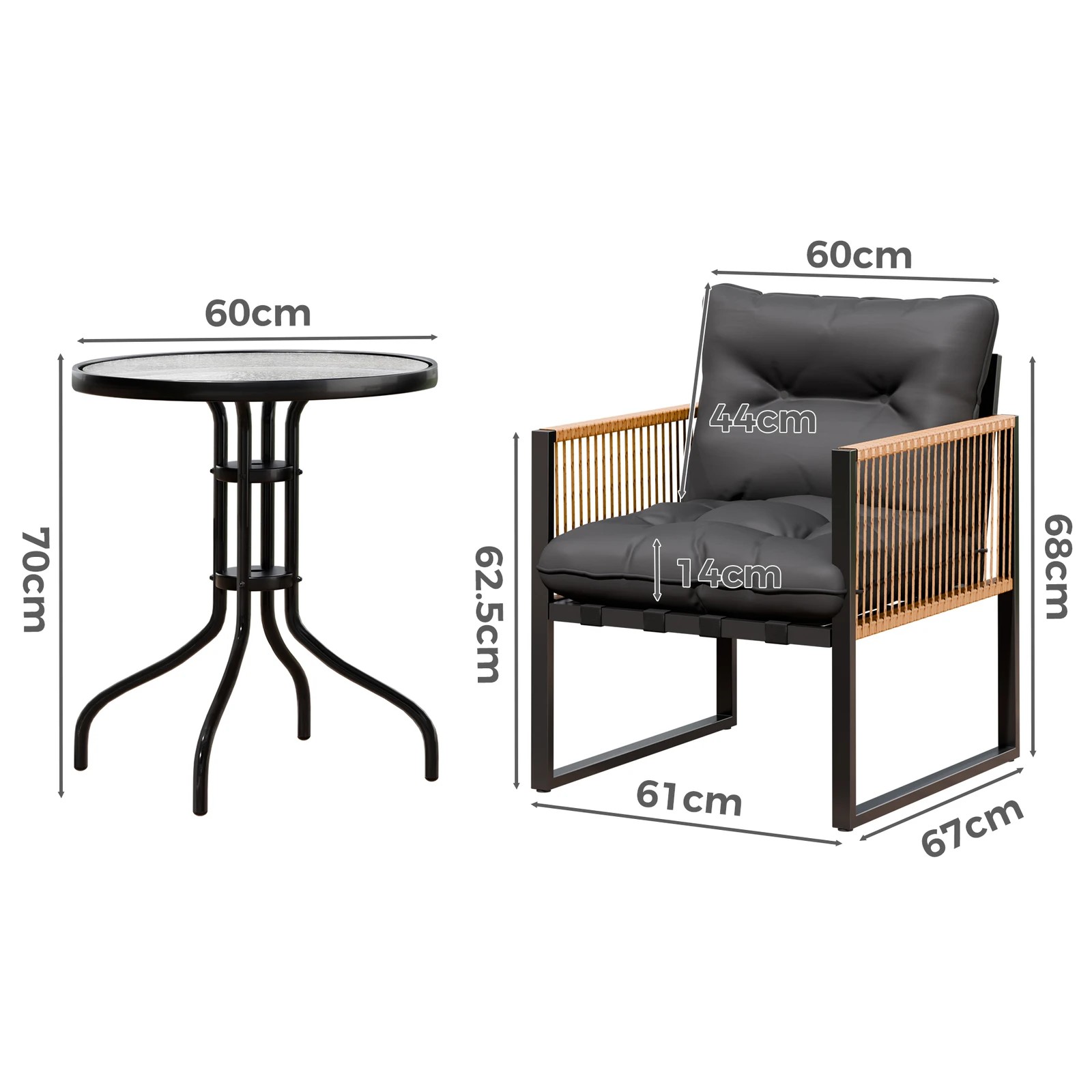 5 Alfordson Outdoor Furniture Set Patio Side Table Lounge Chair Glass Wicker - Black Grey, 5 of 10