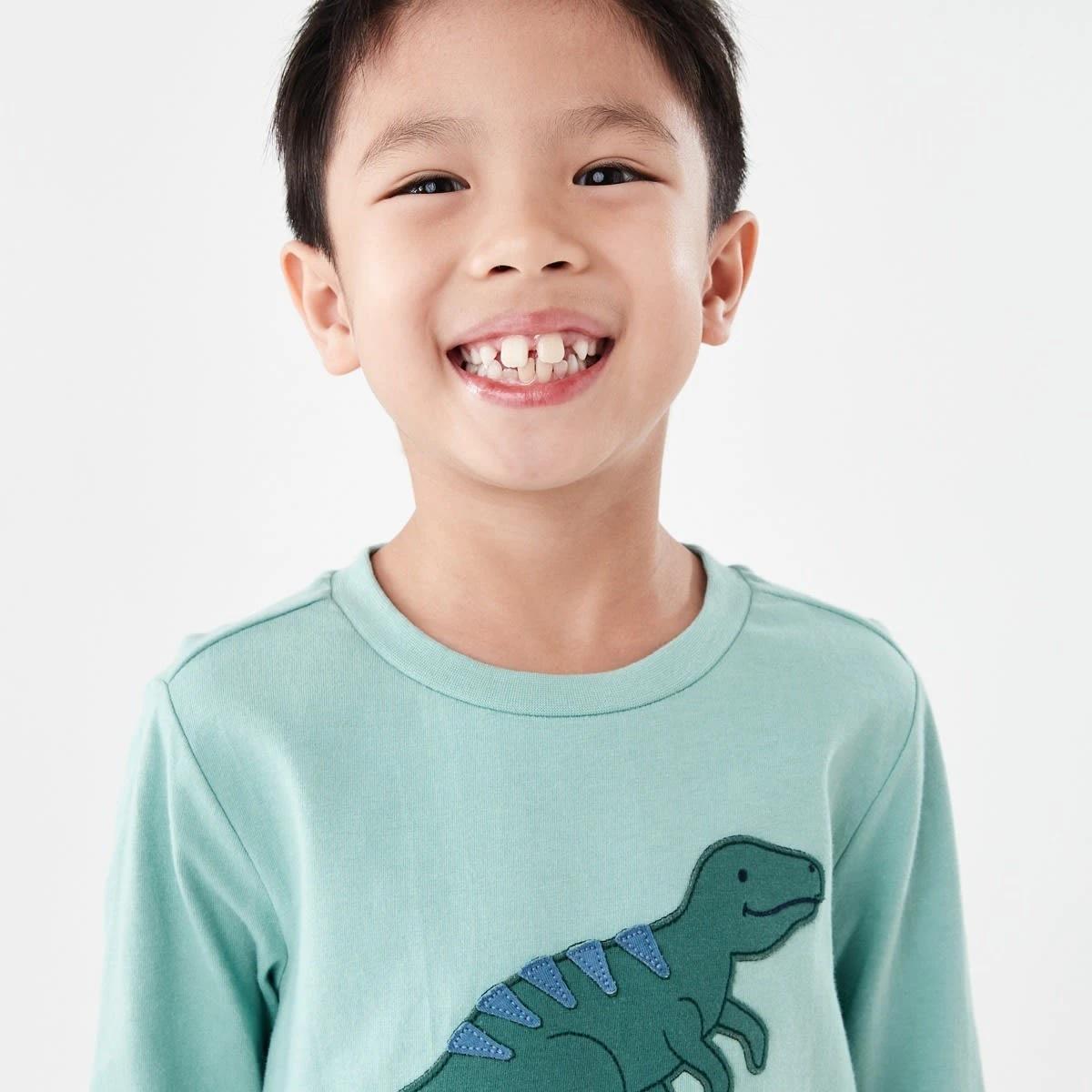 3 Knit Flannel Pyjama Set Grn Dino, 3 of 9