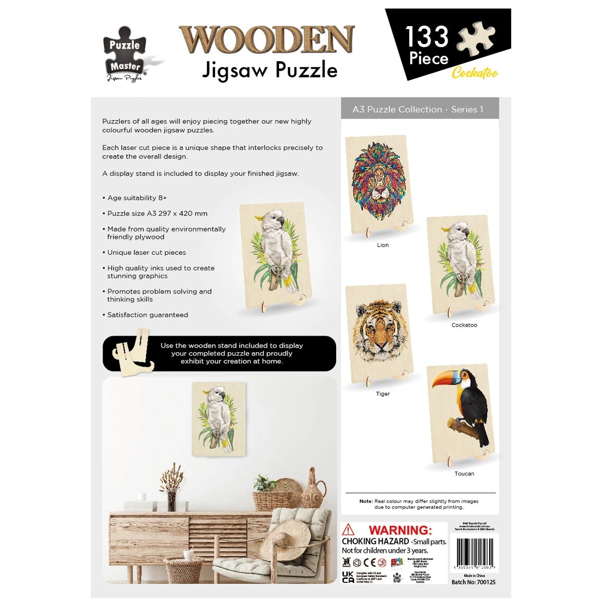 4 Puzzle Master 133 Piece Wooden Jigsaw Puzzle, Cockatoo (a3 Series), 4 of 4