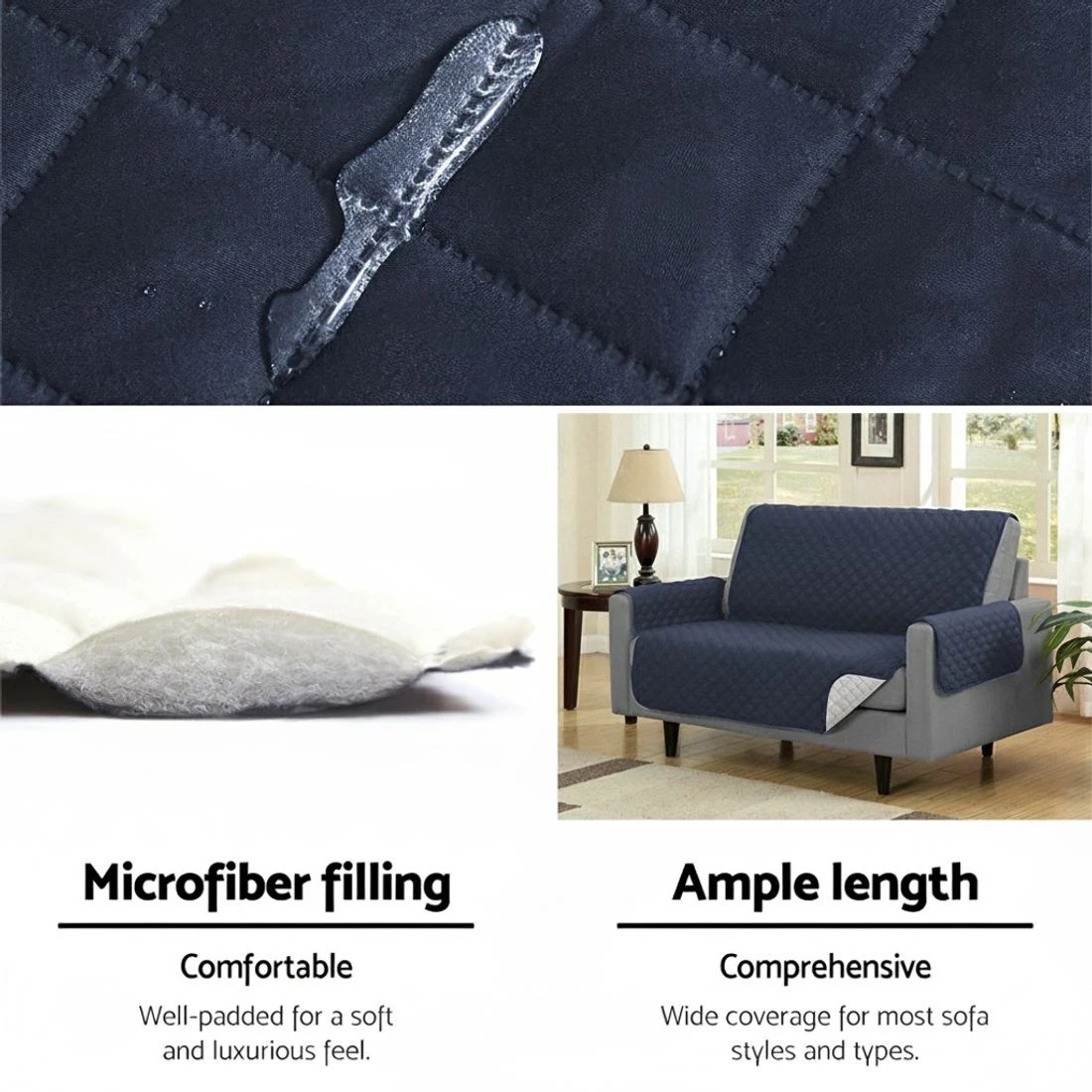 3 Artiss Sofa Cover Couch Covers 3 Seater Quilted Dark - Grey, 3 of 7