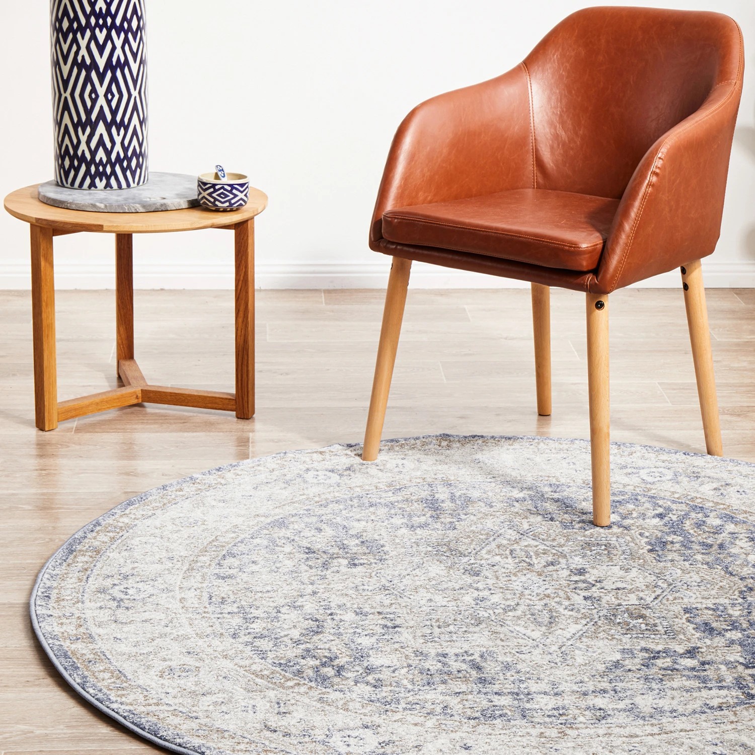 1 Common Ground Rugs Elite Hugo 240x240cm - Large Round Power Loomed Pet Friendly Rug - Blue, 1 of 9