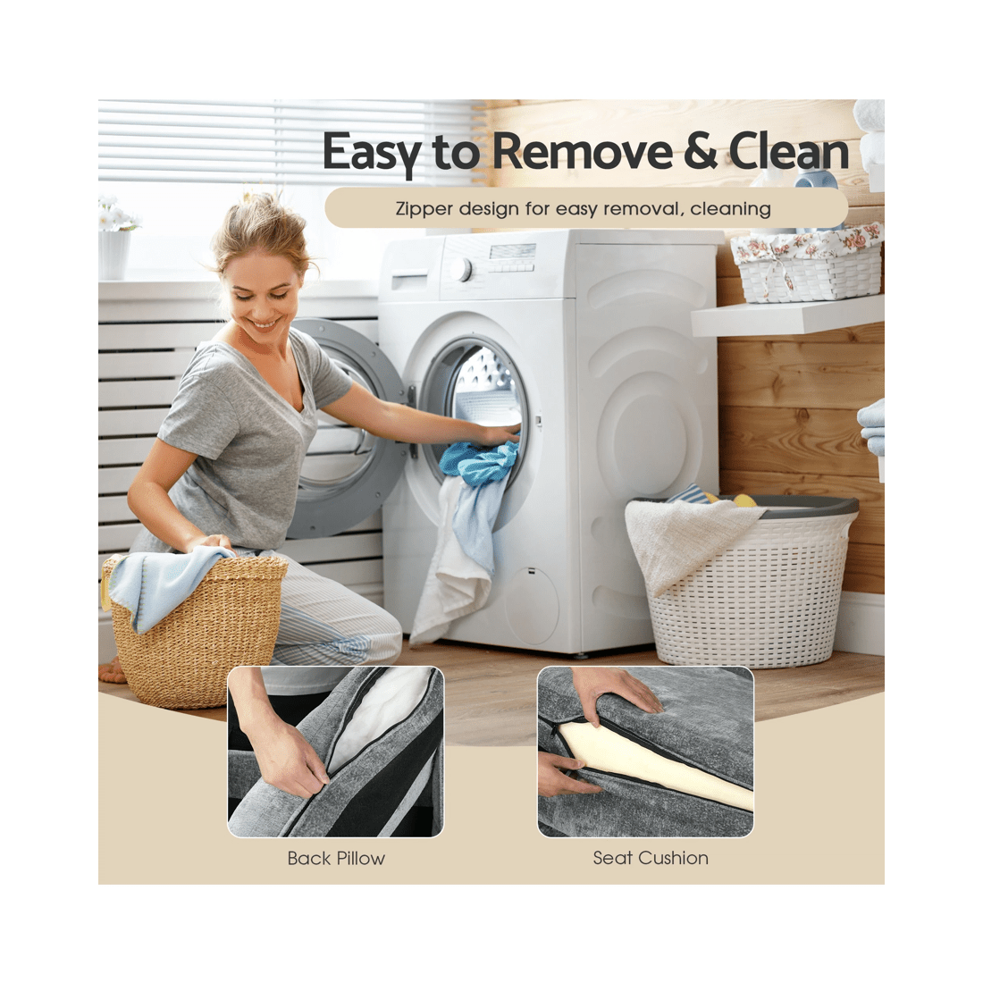 7 Advwin 3 Seater Sofa L-shape Chenille Lounge Couch W/ Reversible Chaise Grey, 7 of 9