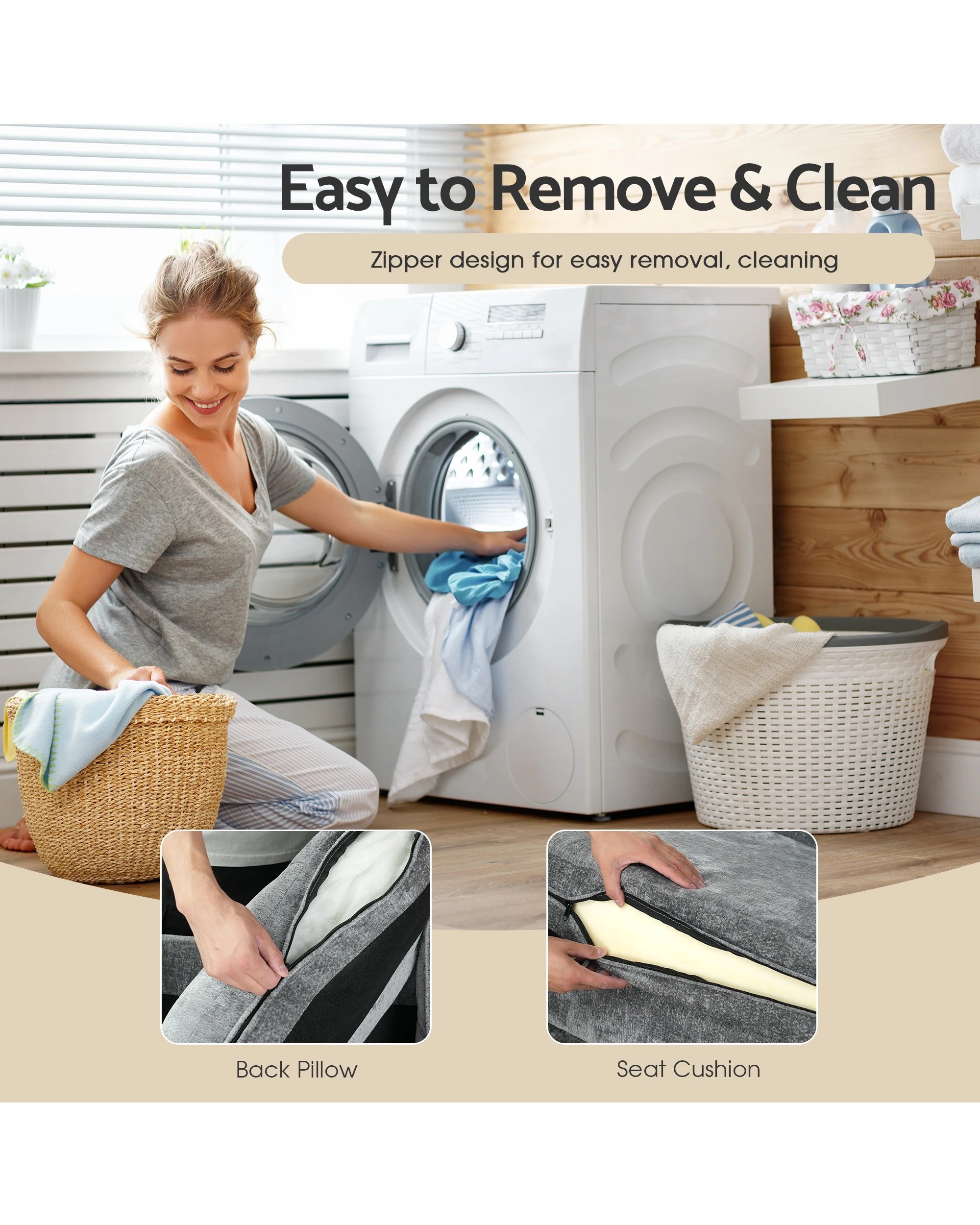 7 Advwin 3 Seater Sofa L-shape Chenille Lounge Couch W/ Reversible Chaise Grey, 7 of 9