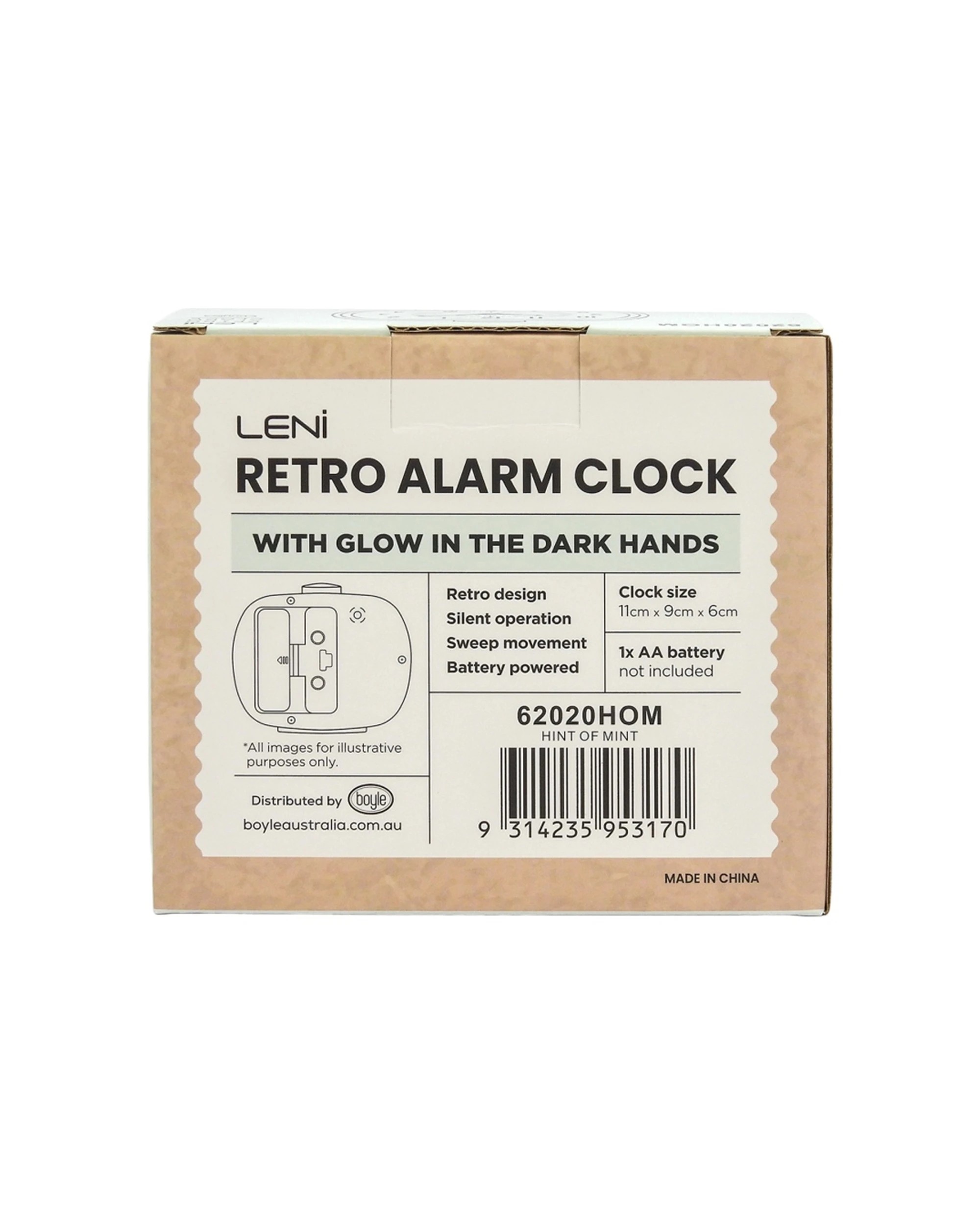 7 Leni Retro Silent Sweep Analogue Alarm Clock 9cm With Glow In The Dark Hands Hint of Mint - Green, 7 of 7
