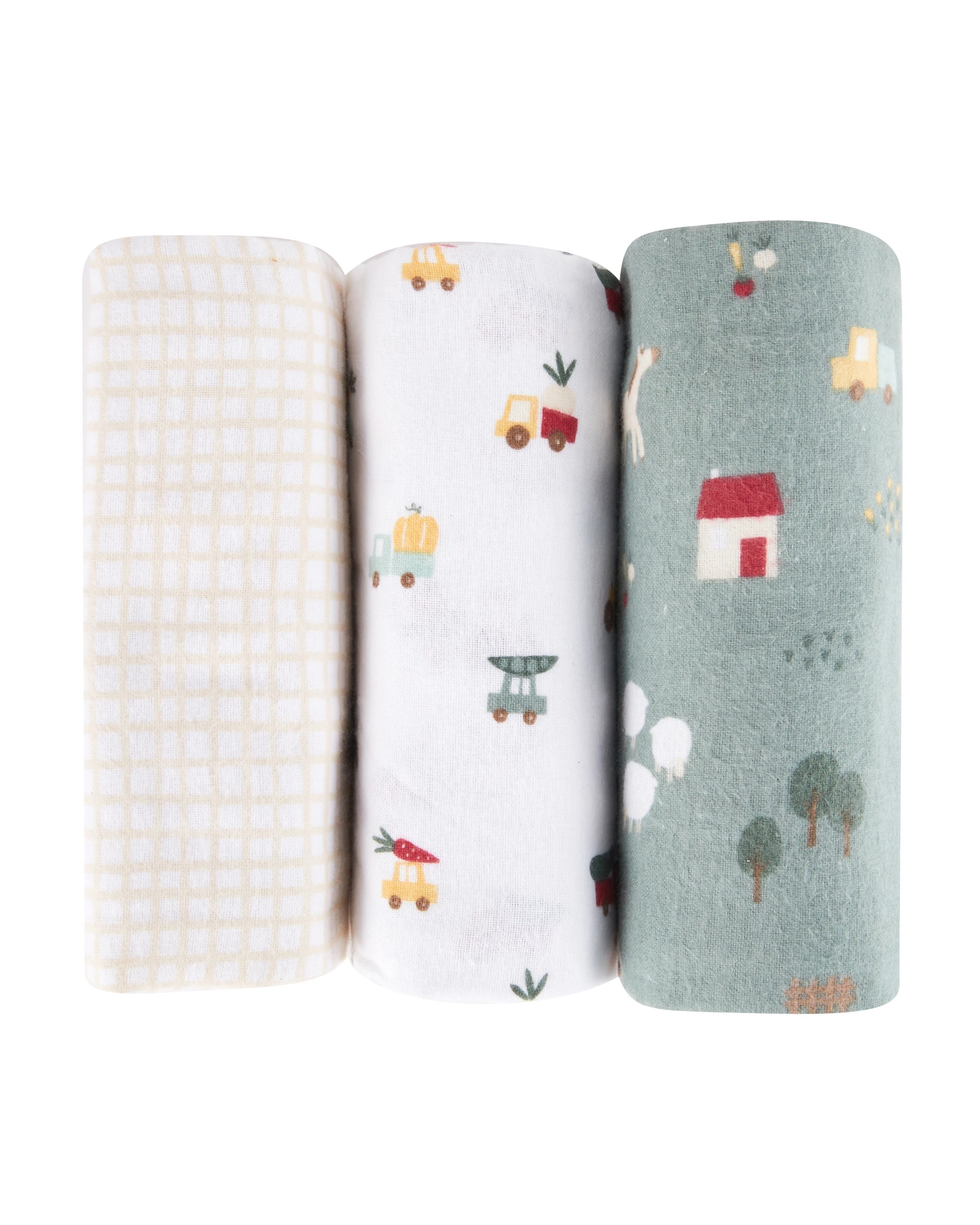 3 3 Pack Cotton Flannelette Wraps - Farm, 3 of 7