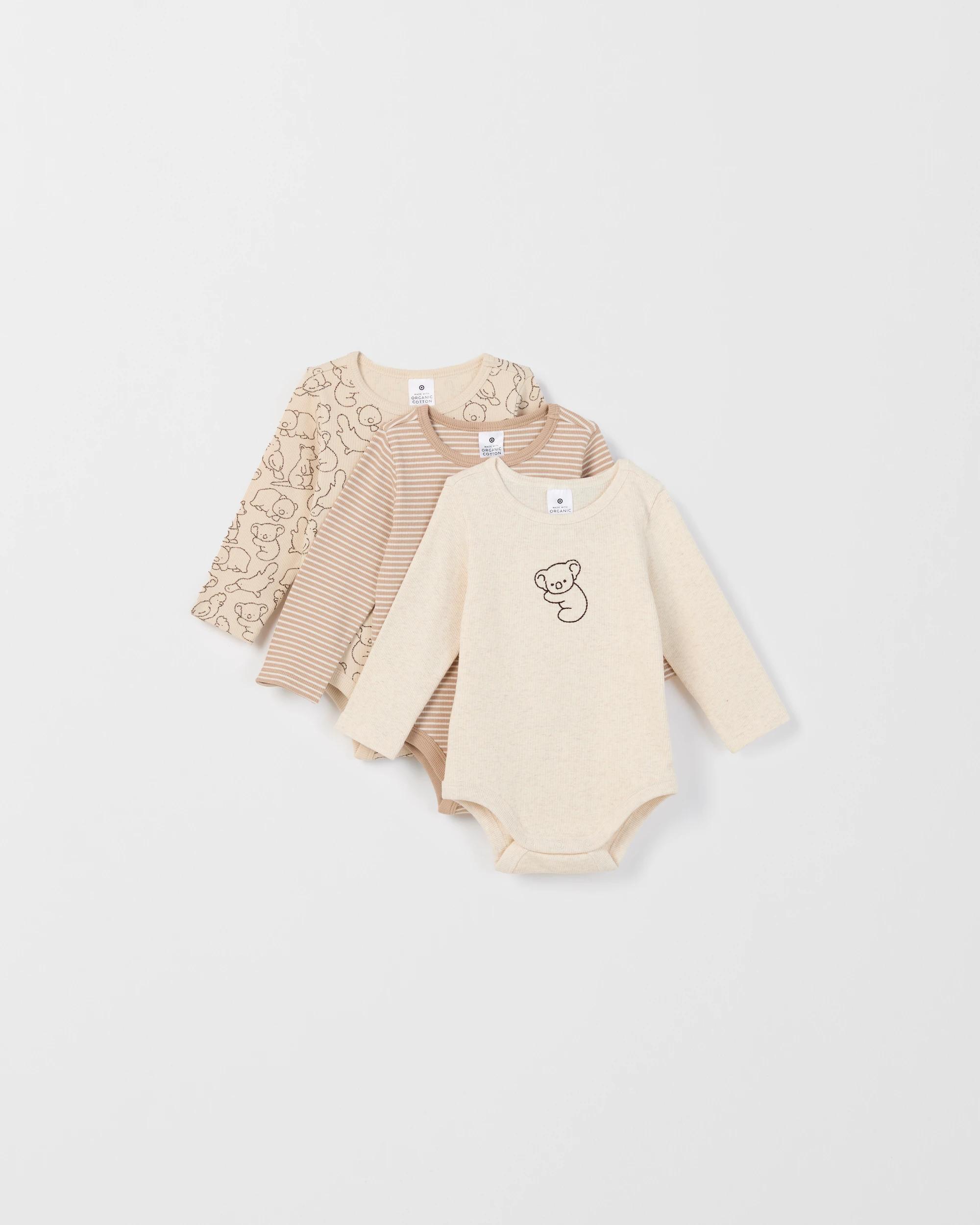 1 Target Baby Organic Cotton 3 Pack Long Sleeve Rib Bodysuit ANIMALS, 1 of 5