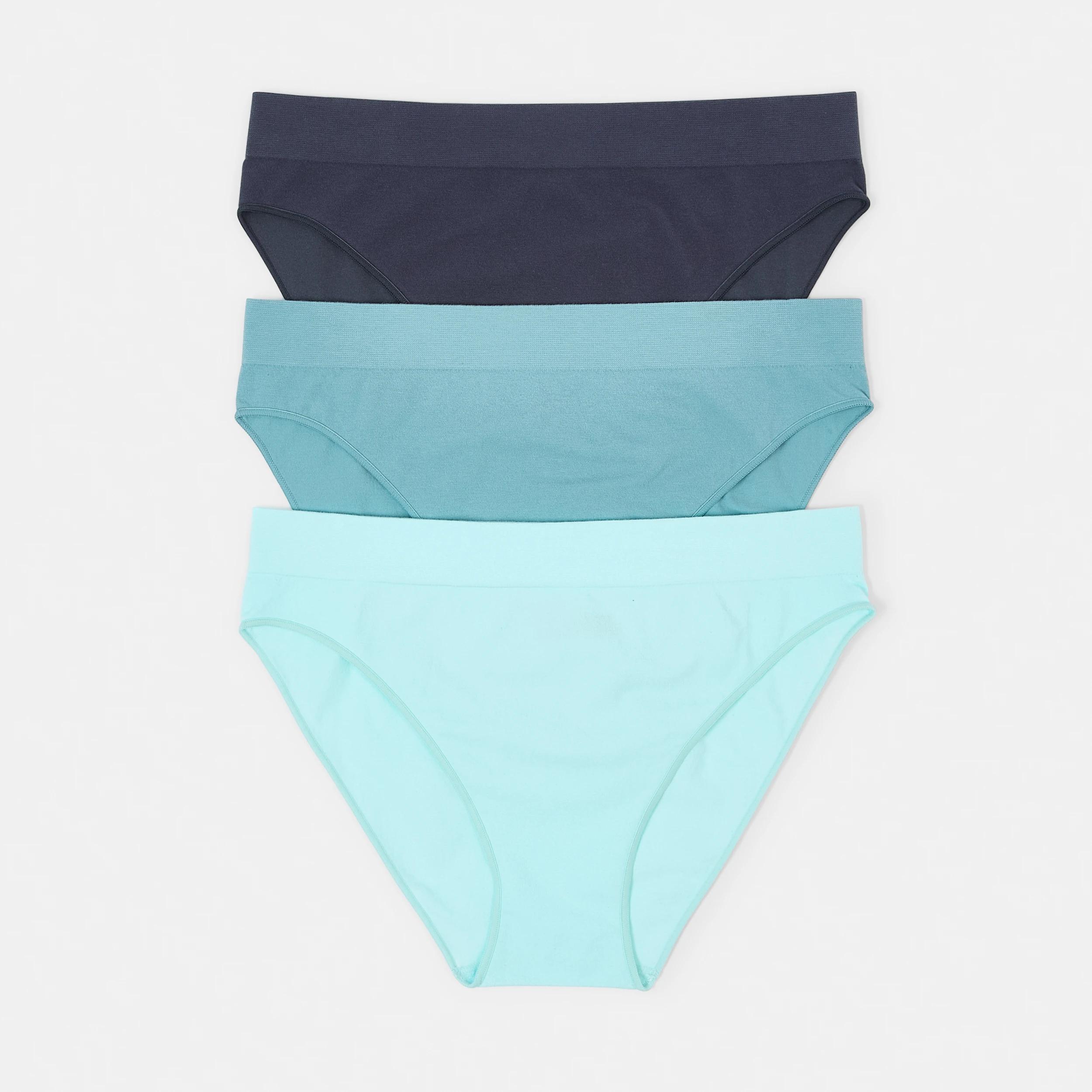 1 3 Pack Seamfree Cotton Bikini Briefs WASHED SLATE, SEAGRASS BLUE, BRIGHT TURQUOISE, 1 of 8
