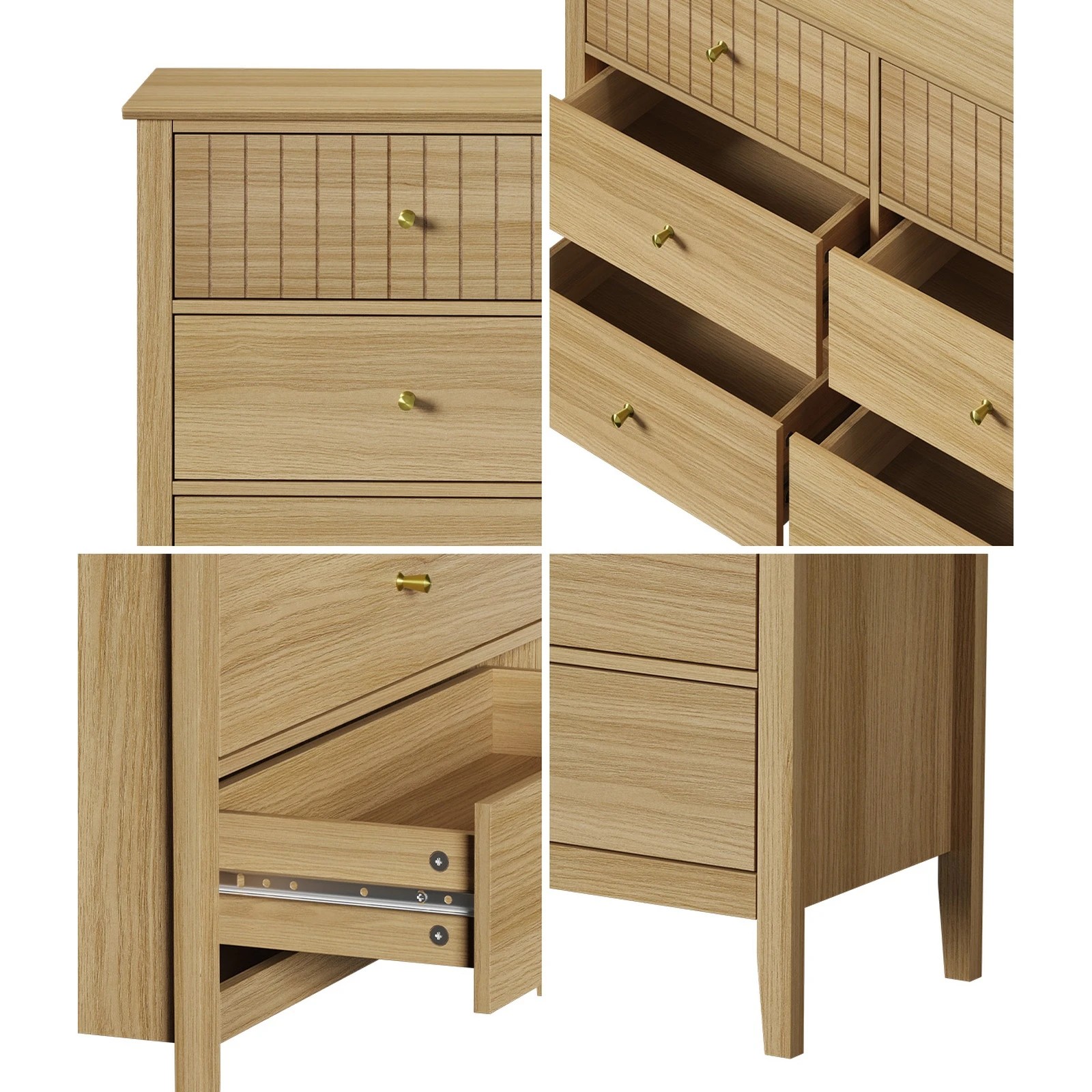 4 Oikiture 6 Chest Of Drawers Dresser Storage Cabinet Bedroom
 - Natural, 4 of 10