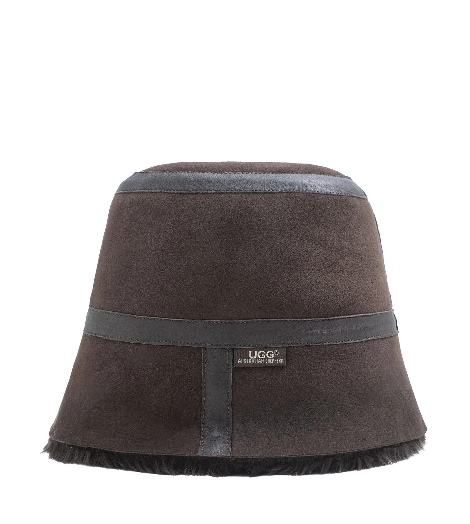 1 Australian Shepherd UGG Fluffy Bucket Patchwork Hat CHOCOLATE, 1 of 5