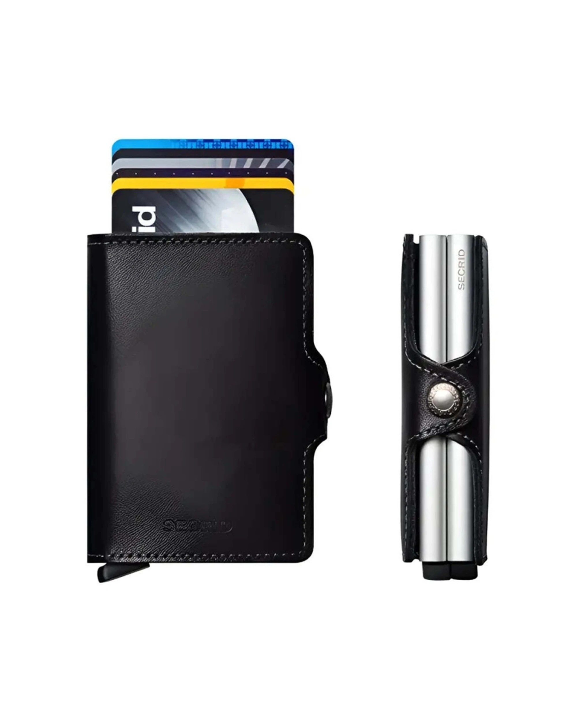 1 Secrid Twinwallet Compact RFID Aluminium Leather Clip Closure Wallet - Black, 1 of 3
