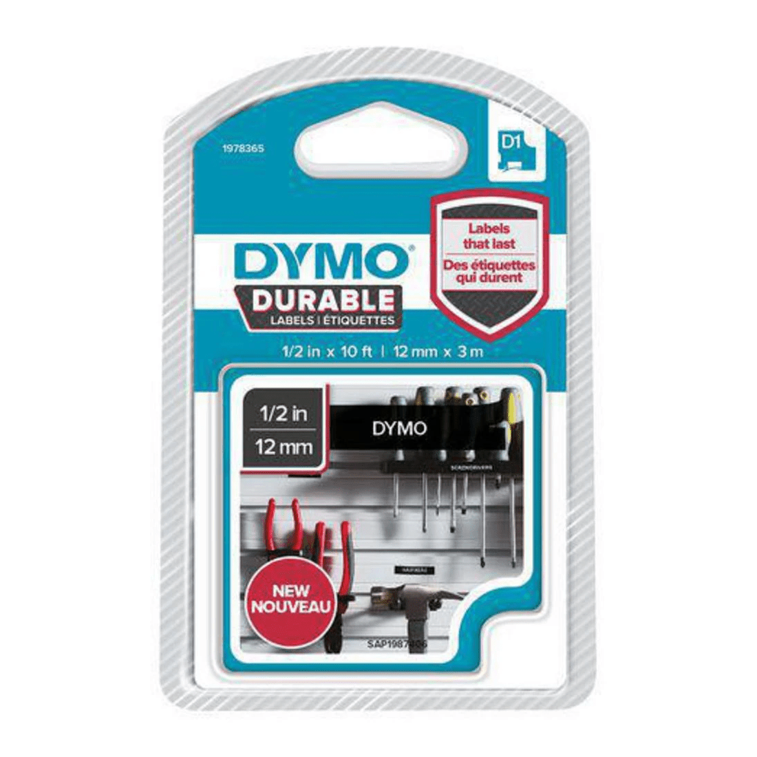 4 DYMO D1 Durable Label Tape 12mm White on Black, 4 of 4