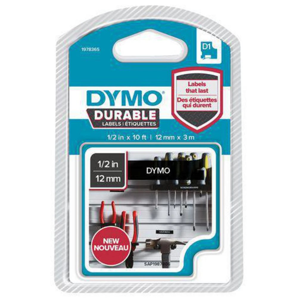 4 DYMO D1 Durable Label Tape 12mm White on Black, 4 of 4