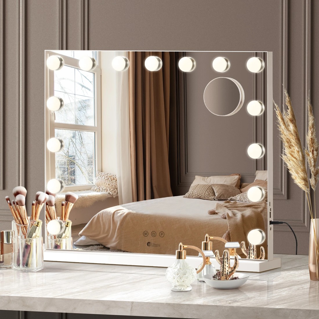 2 Oikiture Hollywood Makeup Mirror Magnifying Led Light 15 Bulbs Wall Mirrors
 - White, 2 of 8