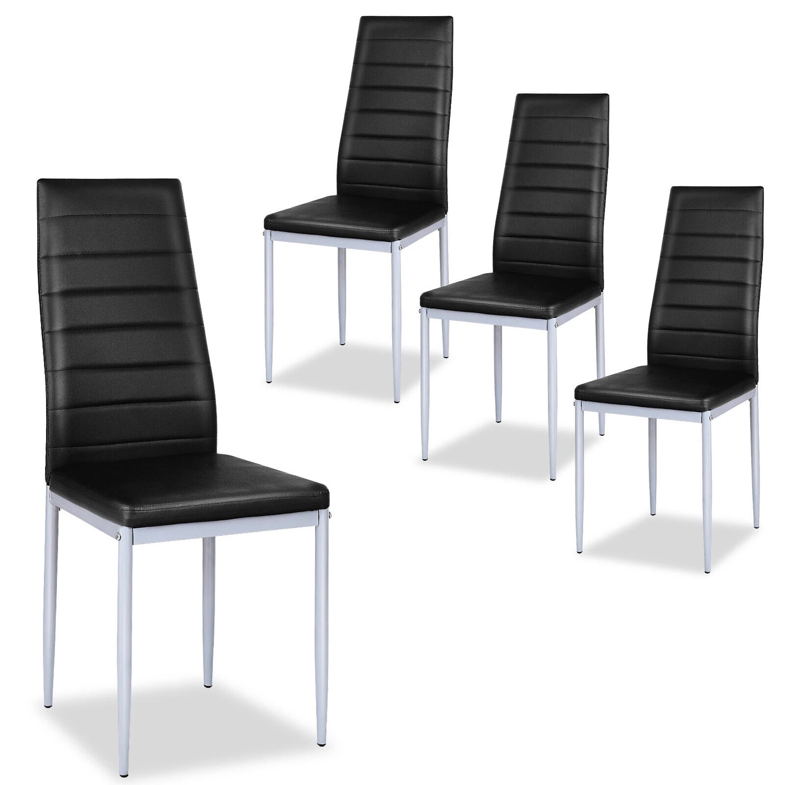 1 Costway 4x PVC Leather Dining Chairs Upholstered Armless Seat - Black, 1 of 4