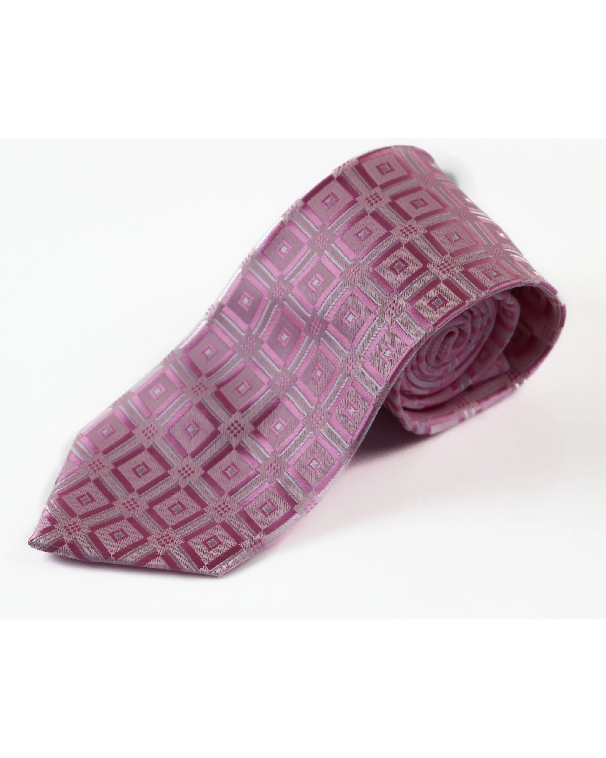 2 Zasel Mens Light Pink With Silver Squares Patterned 8cm Neck Tie, 2 of 2