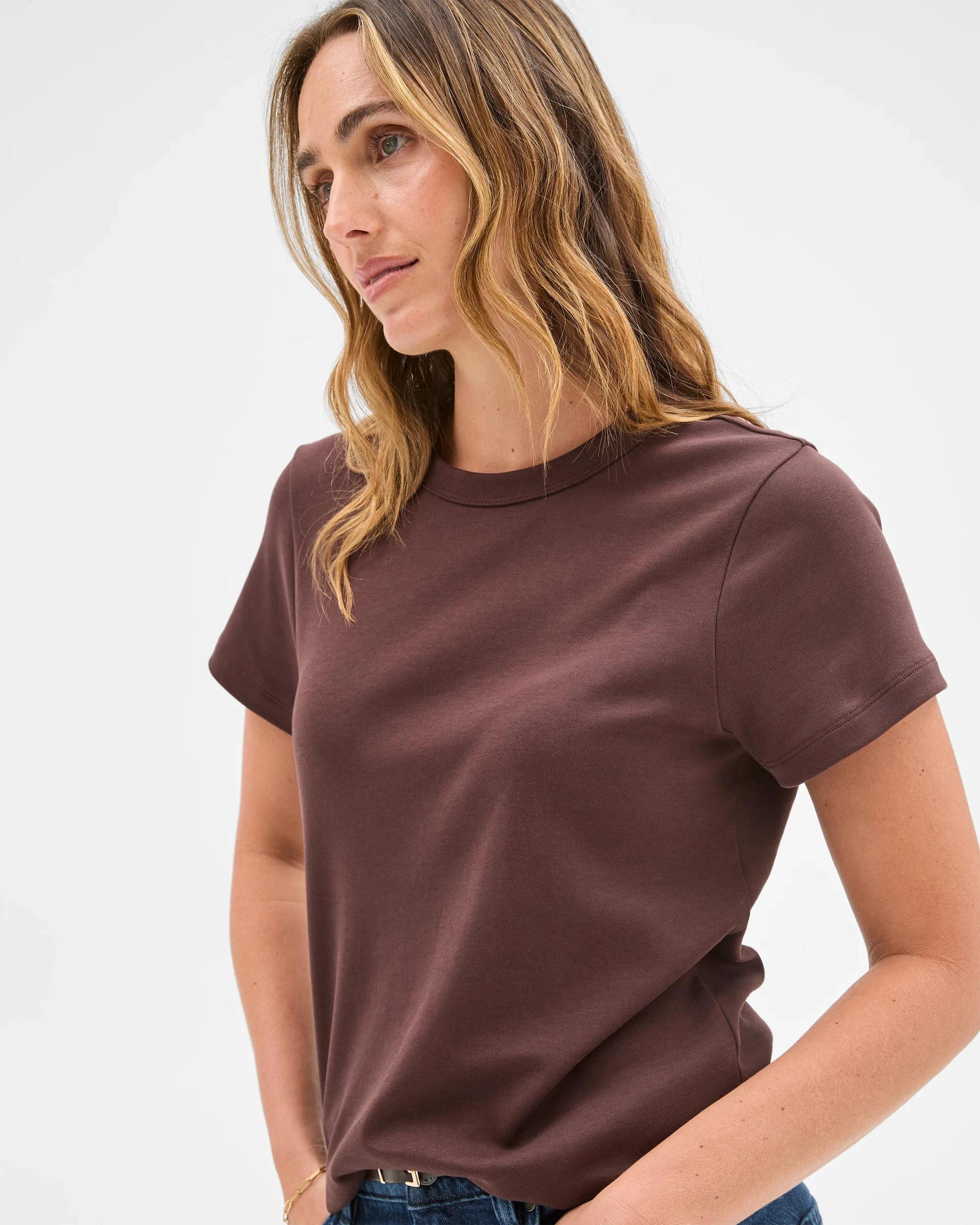 3 Target Woman Australian Cotton Interlock Neat T-Shirt WINE TRUFFLE, 3 of 6