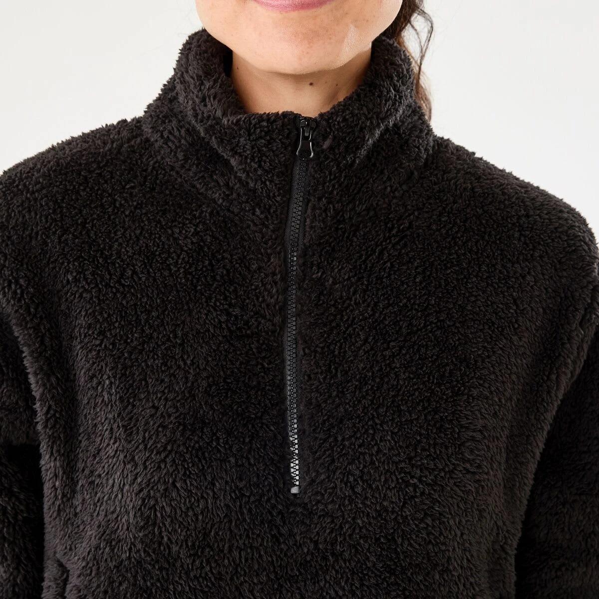 4 Active Womens Sherpa 1/4 Zip Sweatshirt BLACK, 4 of 5