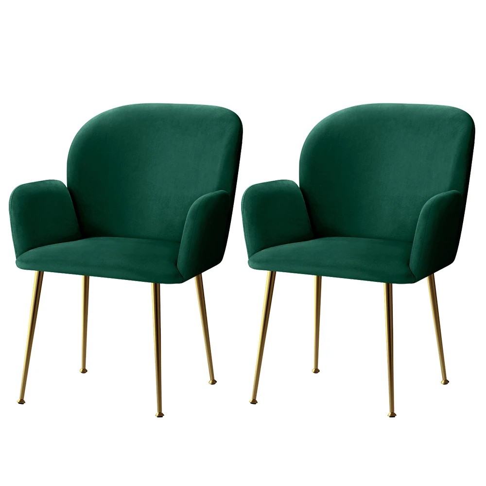 1 Artiss Dining Chairs Set of 2 Velvet Armchair - Green, 1 of 5