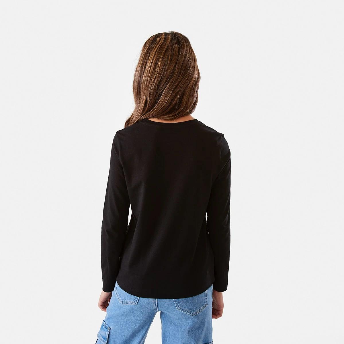 2 Plain Long Sleeve T-shirt Black, 2 of 8