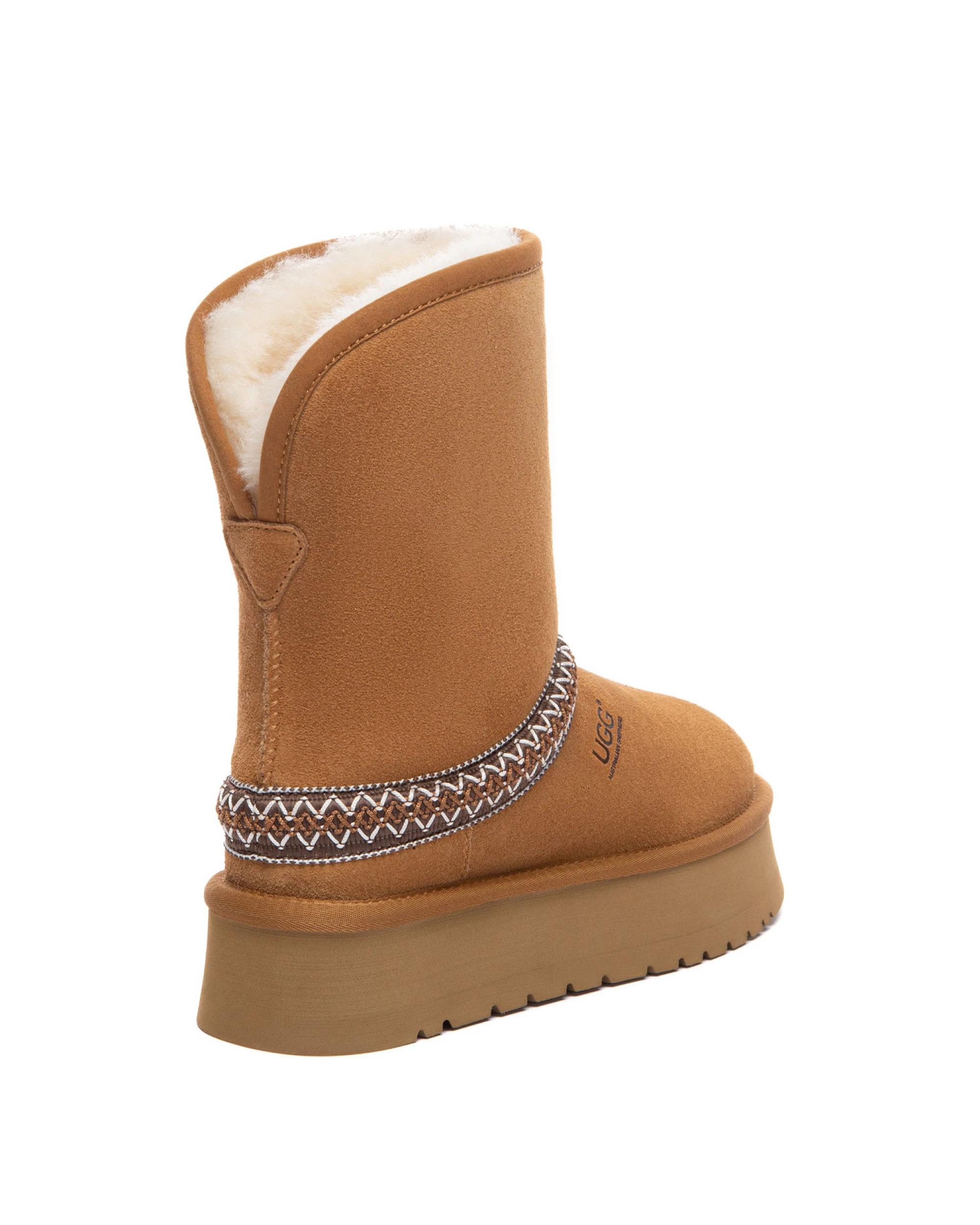 3 Australian Shepherd UGG Fayle Short Knitted Platform Boots CHESTNUT, 3 of 5
