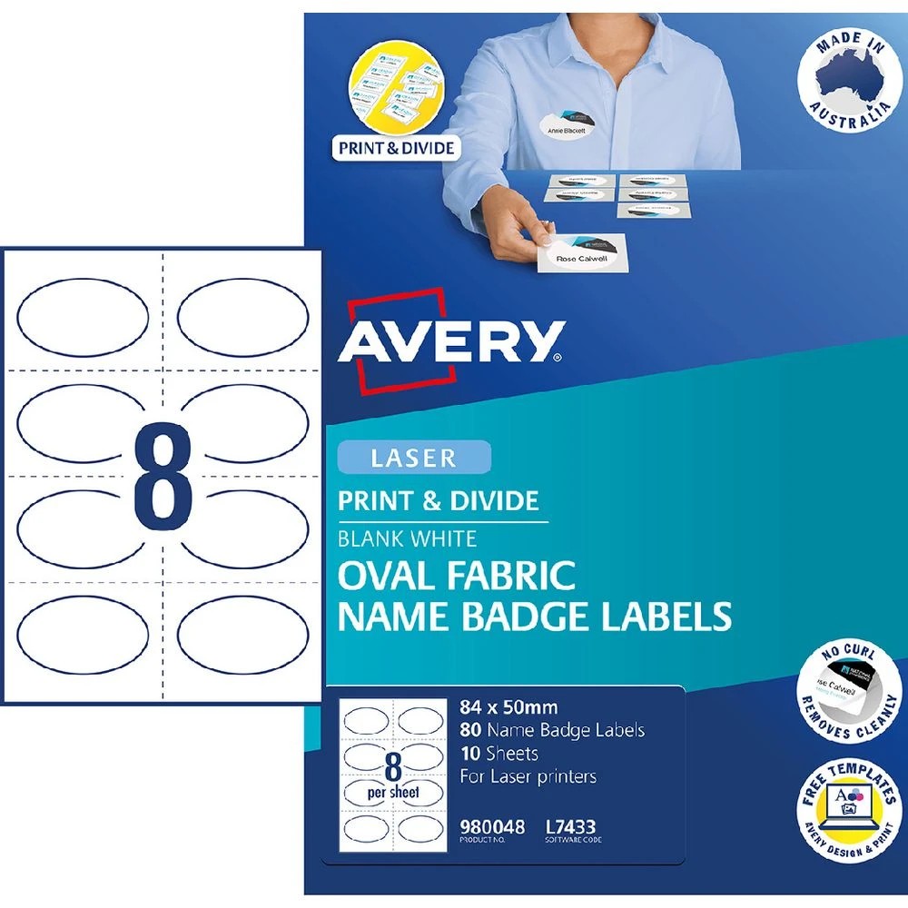 2 Avery 8UP Oval Fabric Name Badge Labels 10 Sheets, 2 of 4