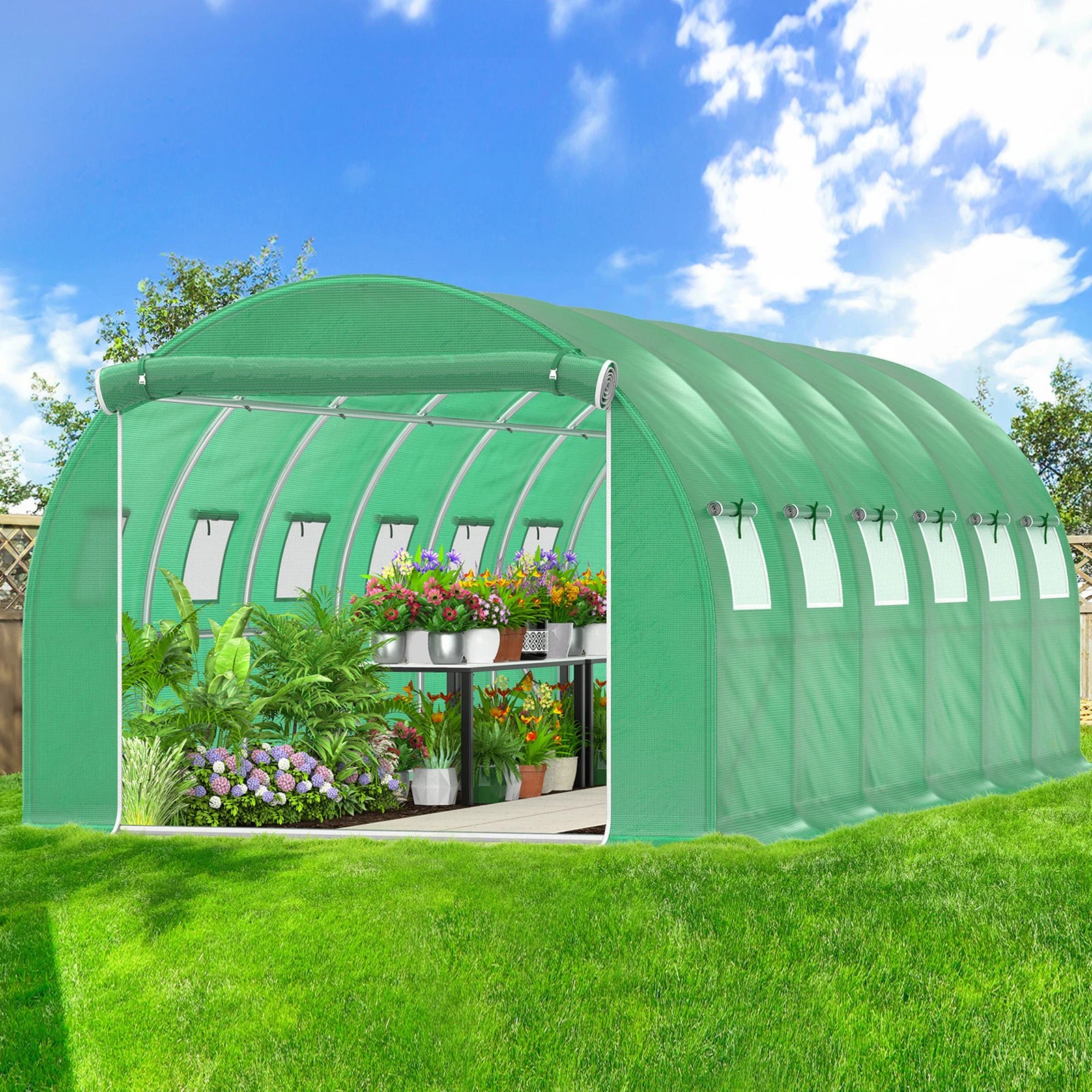 2 Alfordson Greenhouse Dome Shed Green House 6x3x2M - Green, 2 of 6