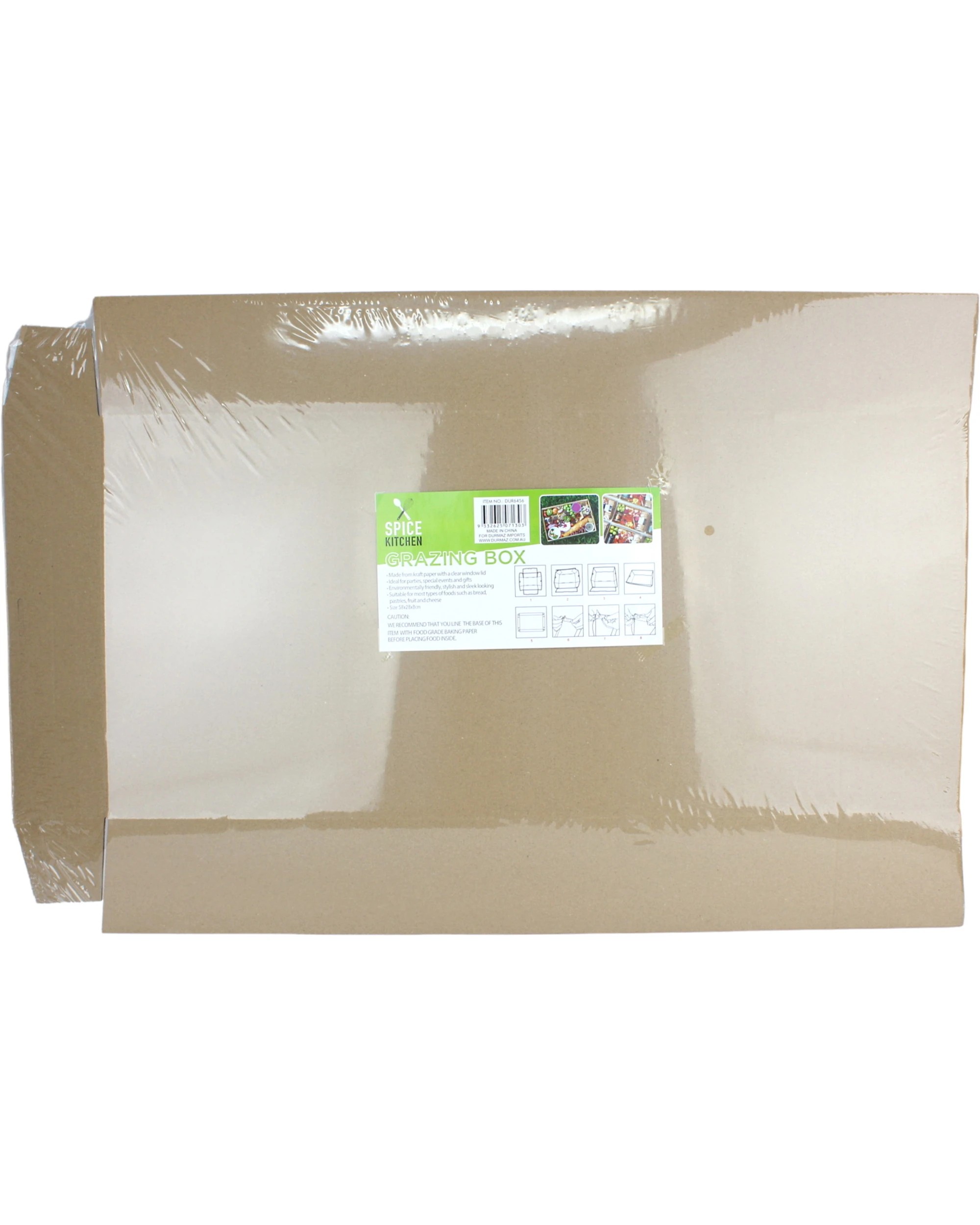 4 Spice Kitchen Kraft Grazing Box with Clear Plastic Lid 58cm x 28cm x 8cm - Kraft Brown, 4 of 4