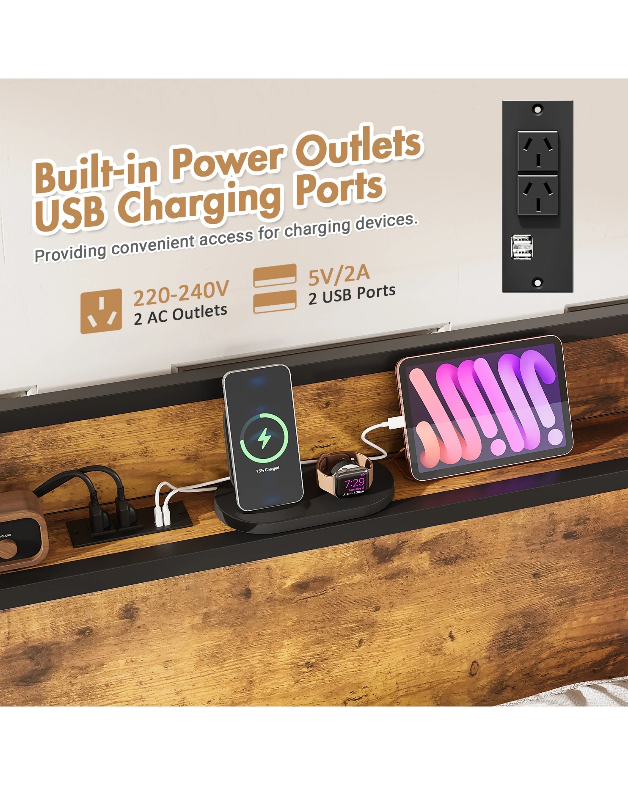 7 Advwin Double Metal Bed Frame Storage Headboard With Charging Station USB Ports, 7 of 8