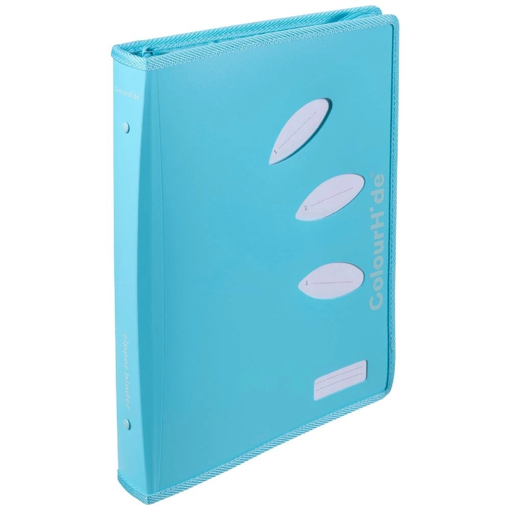 1 ColourHide A4 Zipper Binder 2-D Ring 25mm Sky Blue, 1 of 2