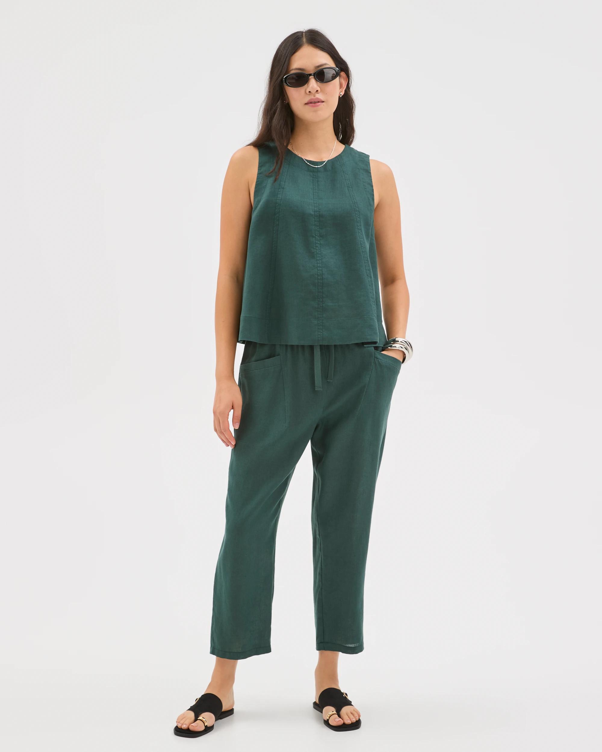 1 Target Woman European Linen Swing Tank Top DEEP GREEN, 1 of 7
