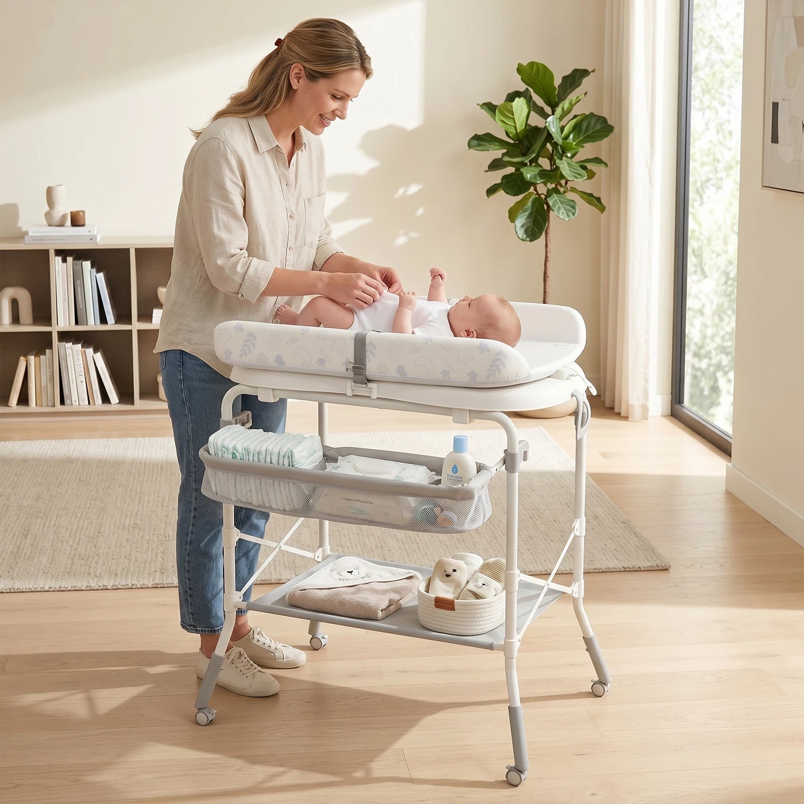 4 Advwin Foldable Baby Bathtub & Changing Table with Storage Rack & Side Basket - White, 4 of 7