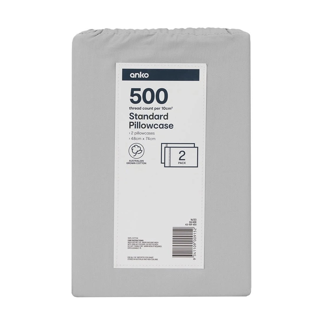 5 2 Pack 500 Thread Count Australian Grown Cotton Standard Pillowcases - Silver, 5 of 5