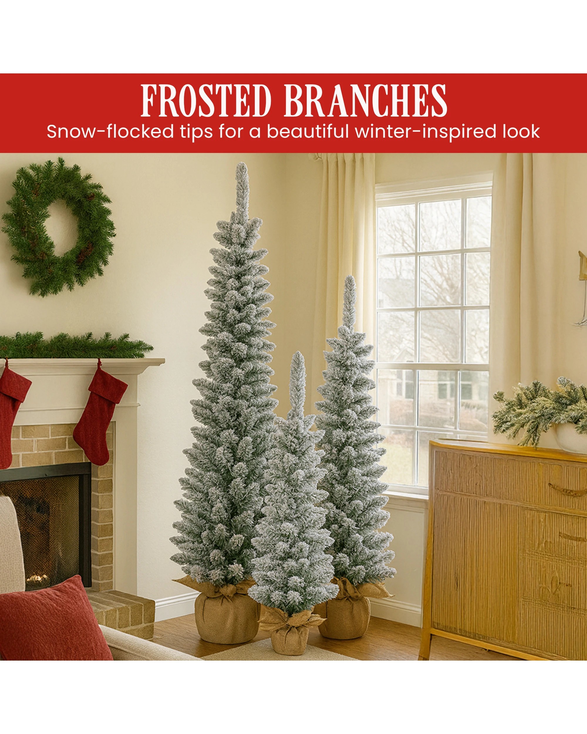 7 Christabelle Snowy Pine Christmas Trees Set Of 3 With Led Lights And Hessian Base, 7 of 9