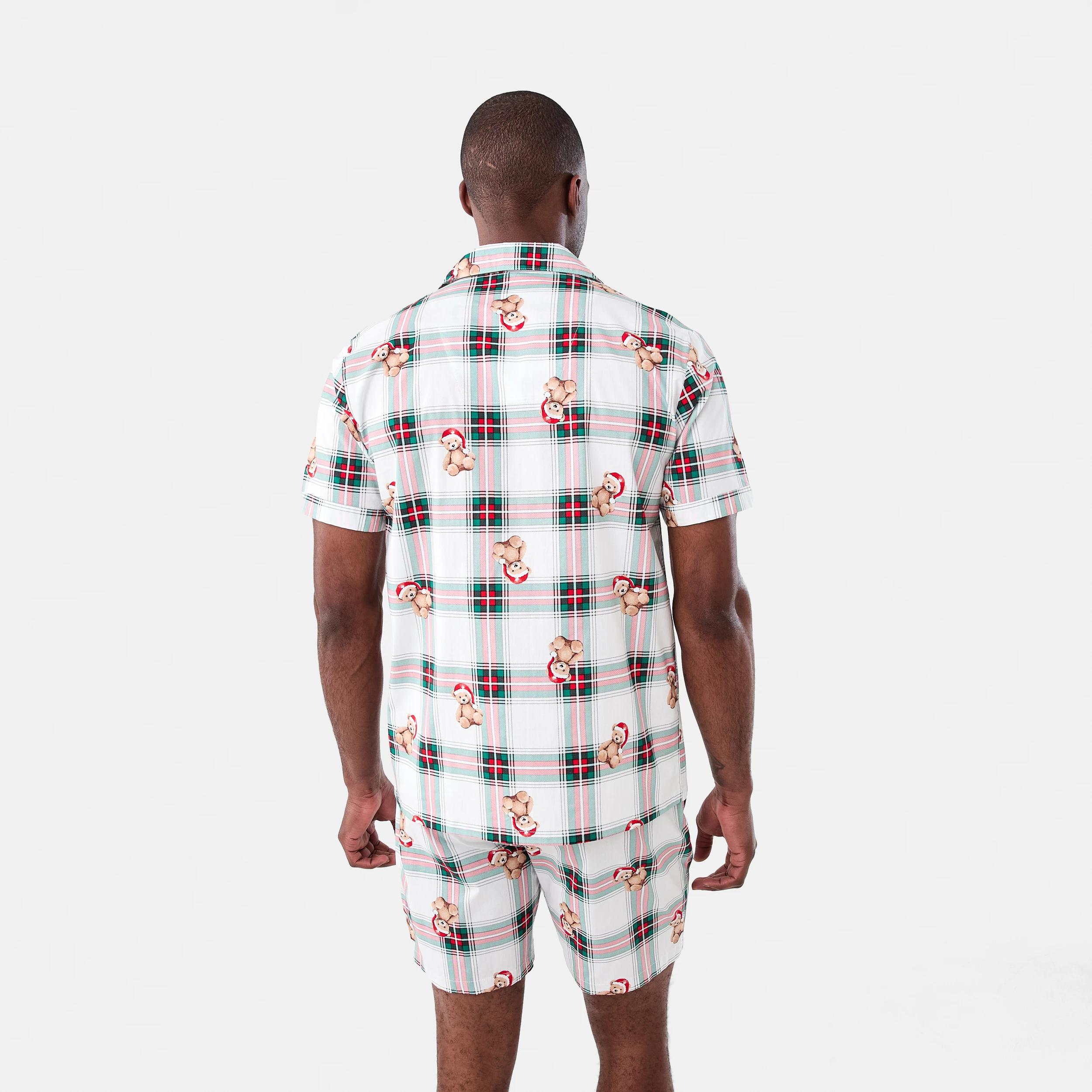 3 Christmas Short Sleeve Button Through Woven Family Matching Pyjama Set BEAR CHECK OFF WHITE, 3 of 8