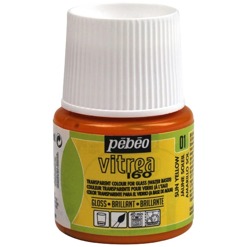 1 Pebeo Vitrea 160 Glossy Glass Paint 45mL Sun Yellow, 1 of 1
