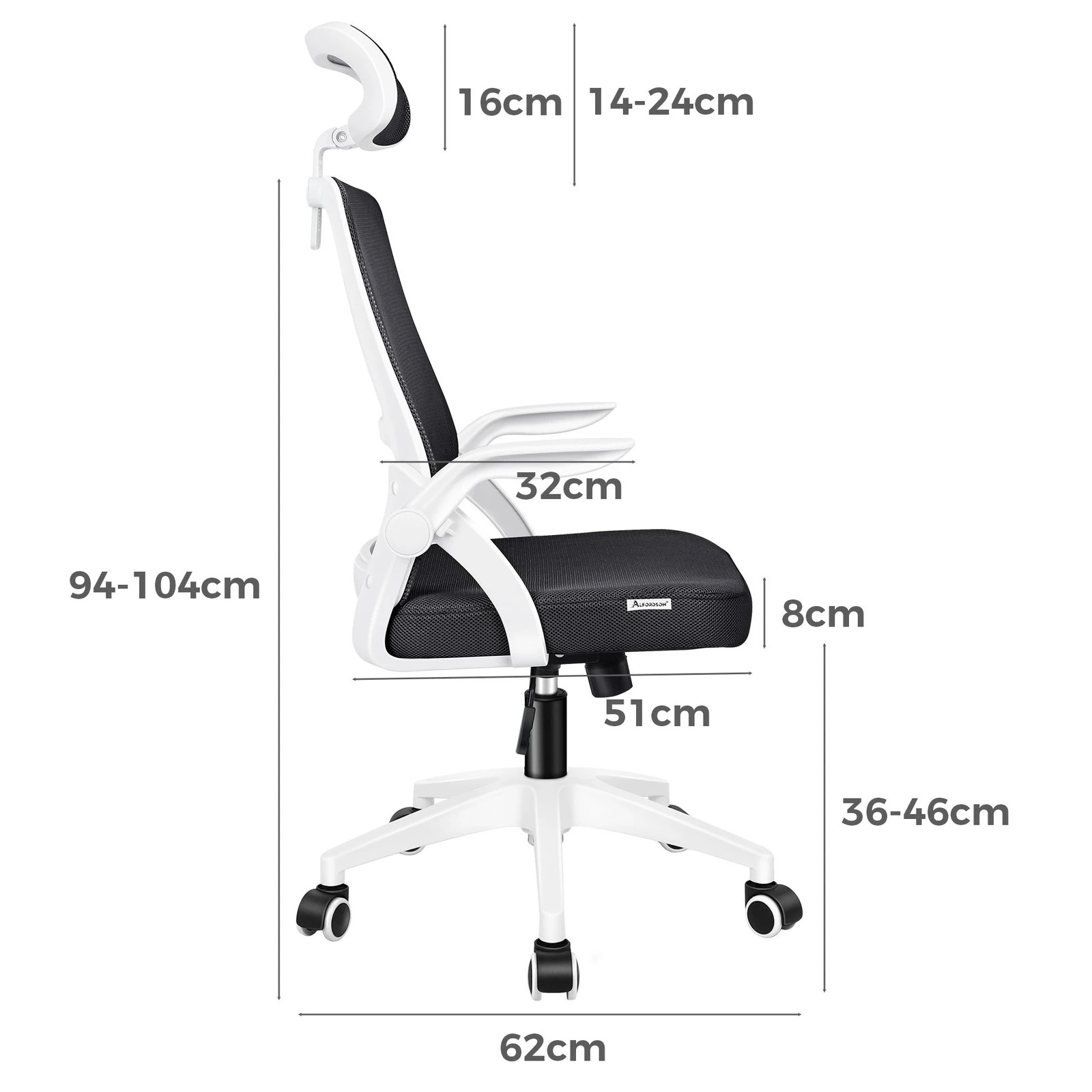 7 Alfordson Mesh Office Chair Executive Tilt Seat Gaming Racing Computer - White Black, 7 of 10
