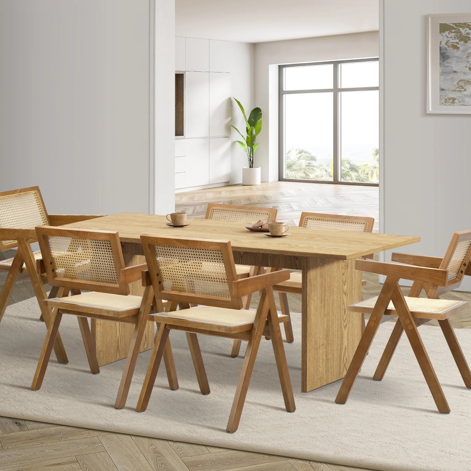 2 Oikiture 180cm Rectangular Dining Table With 6pcs Dining Chairs Wooden Walnut
 - Natural, 2 of 10